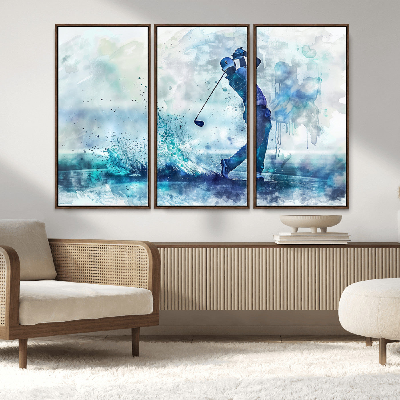 MGV-FC-48X32-3P - Golf Swing Wall Art Canvas Print - Sports-Inspired Watercolor Decor - Ready to Hang
