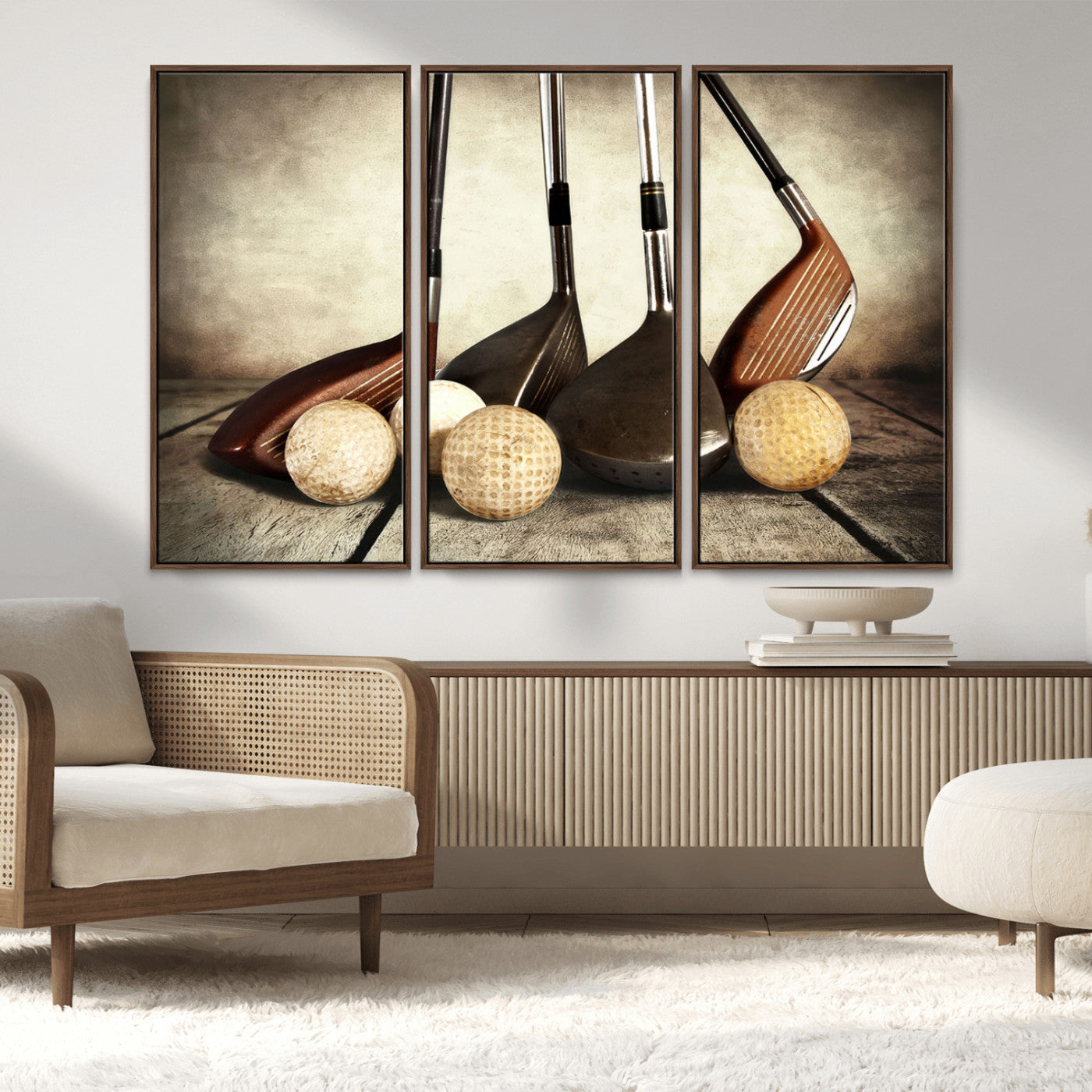MGV-FC-48X32-3P - Vintage Golf Ball Art | Golf Decor for Man Cave or Office | Ready to Hang and Framed