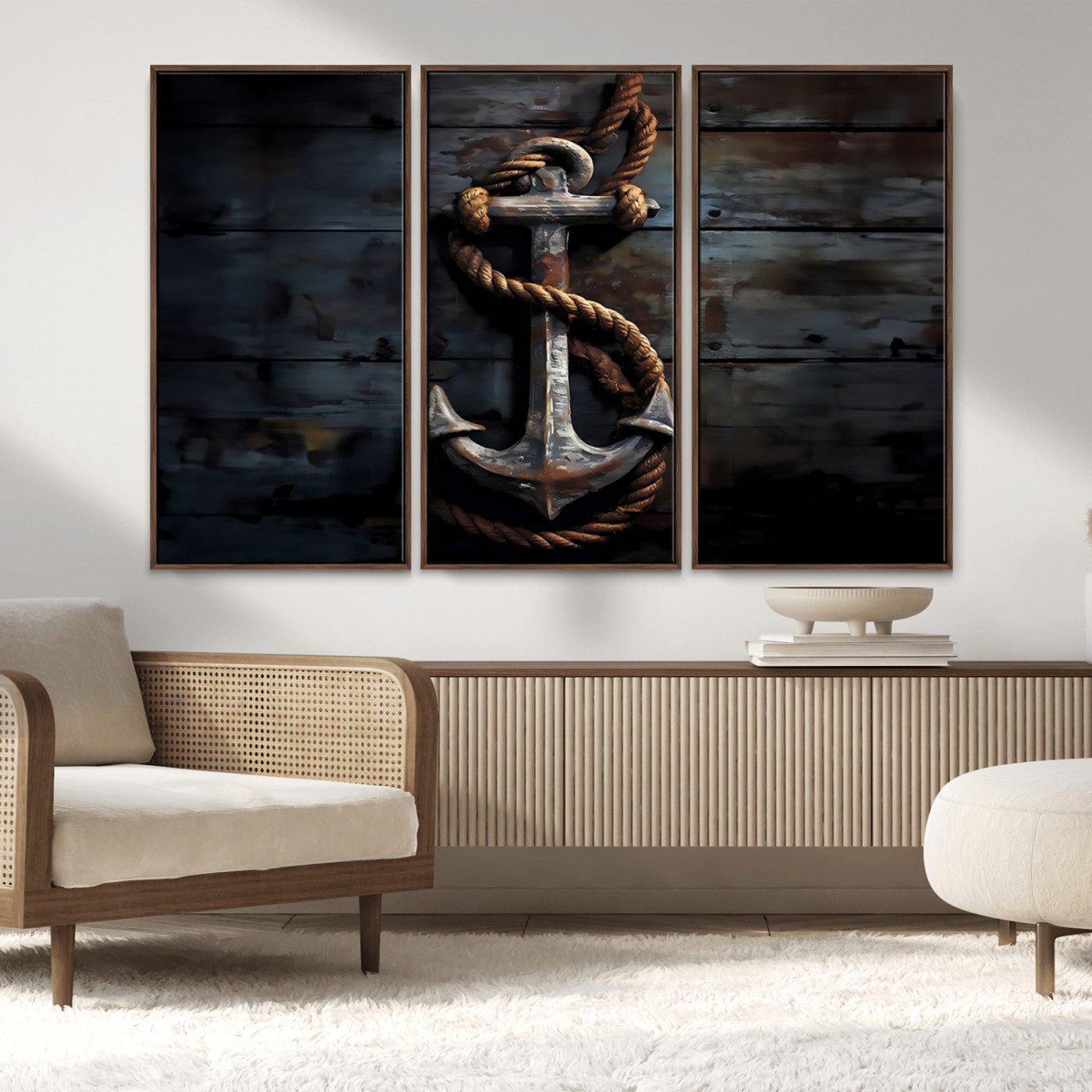 MGV-FC-48X32-3P - 3 Panel Grunge Abstract Anchor Wall Art Canvas Print Set