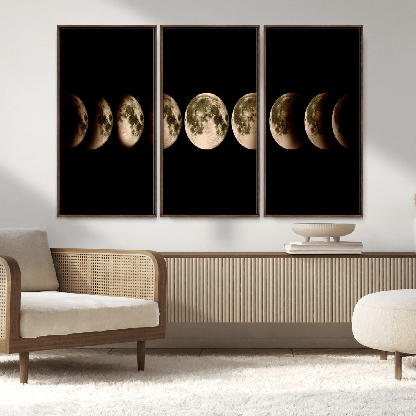 MGV-FC-48X32-3P - Phases of the Moon Wall Art | Canvas Print for Modern Wall Decor | Ready to Hang and Framed