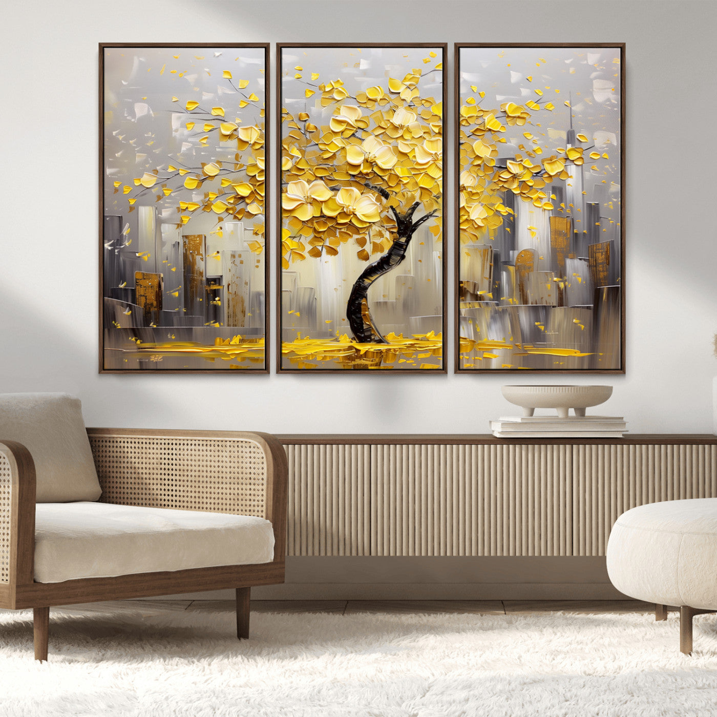 -Golden Tree Canvas Print | Abstract Wall Art for Modern Homes | Ready to Hang Framed Artwork