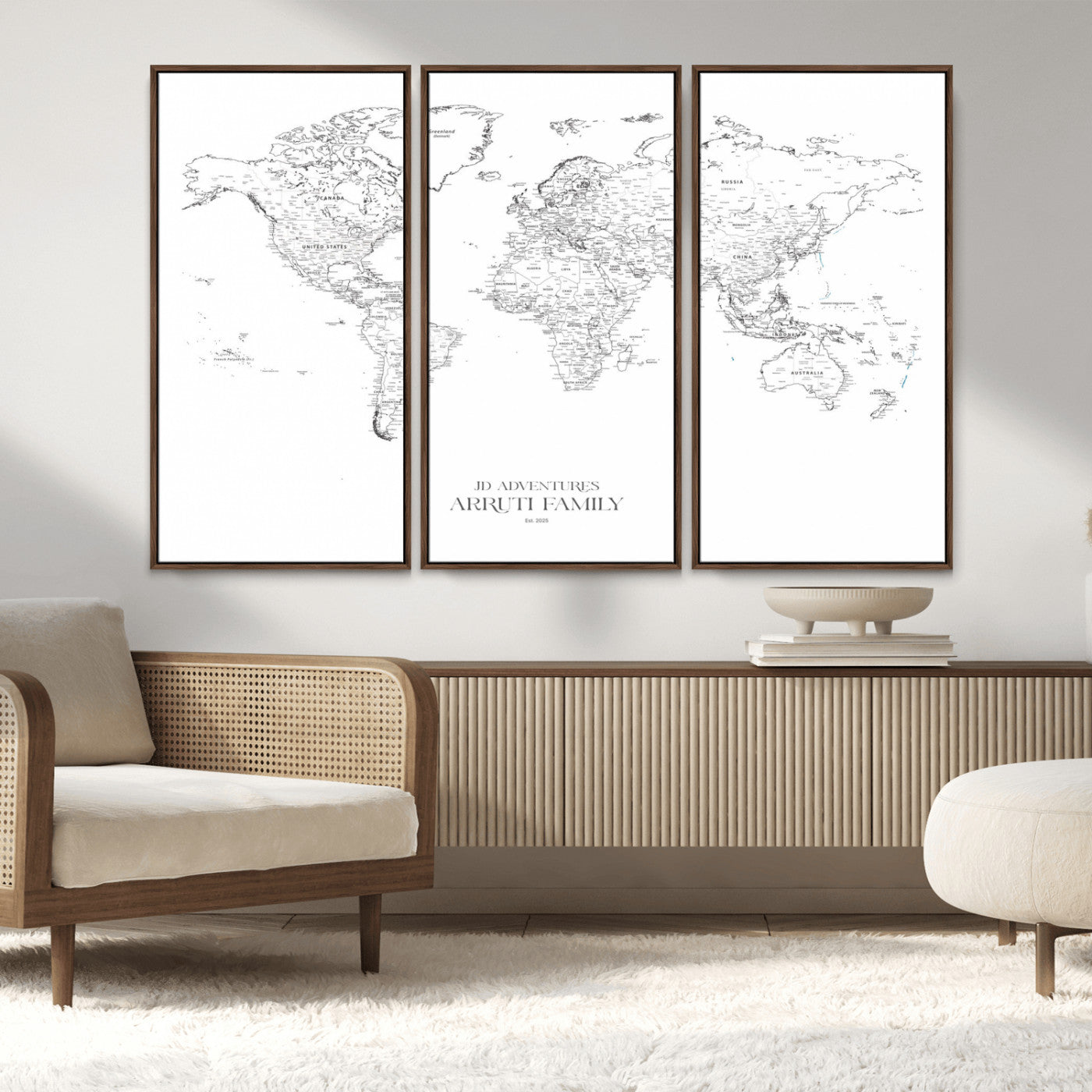 MGV-FC-48X32-3P - Custom World Map Wall Art – Personalized Framed Canvas Print with Push Pins for Travel Tracking,