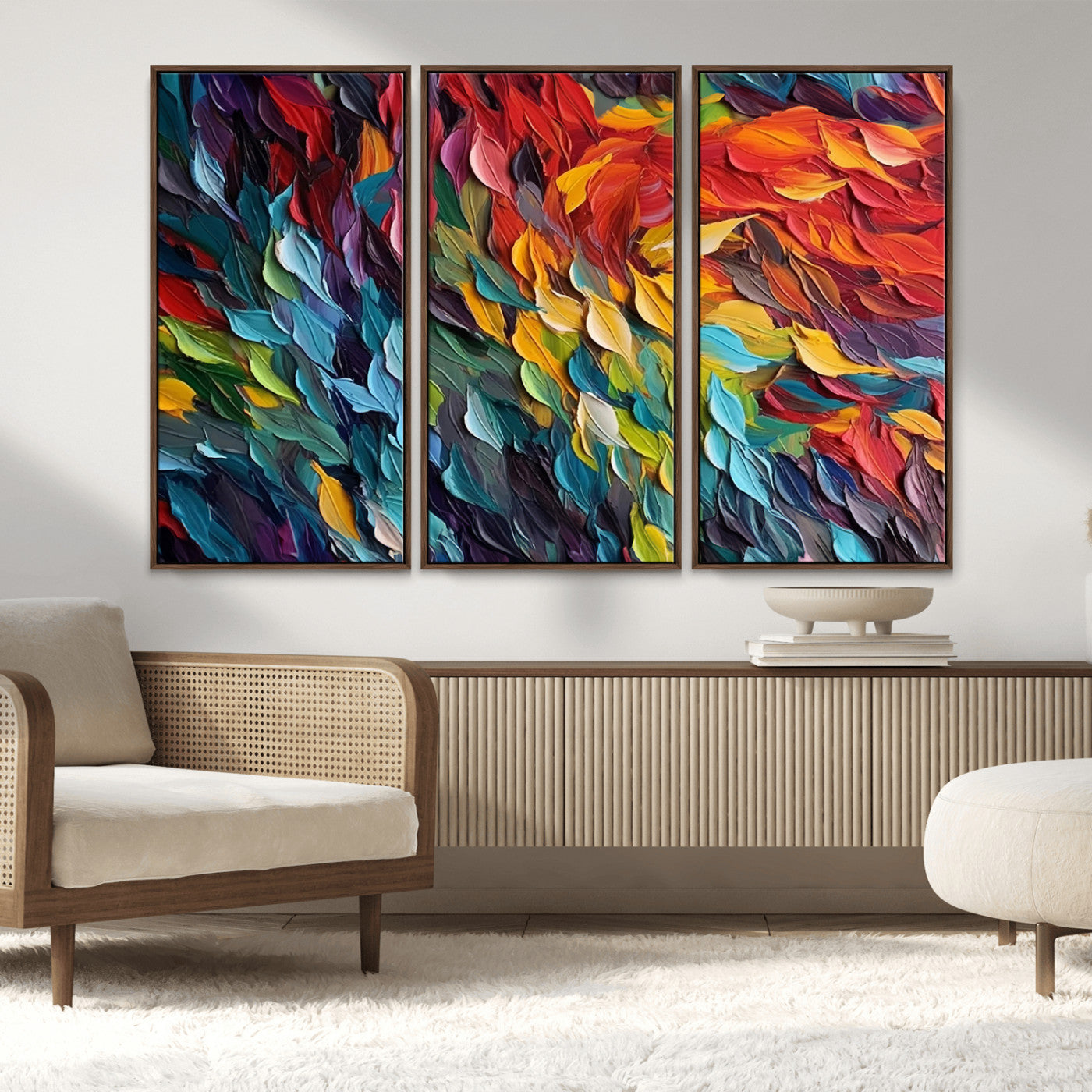 41557-MGV-FC-48X32-3P_Walnut-Vibrant Abstract Leaf Wall Art Canvas Print | Bold Colorful Canvas for Living Room or Office | Ready