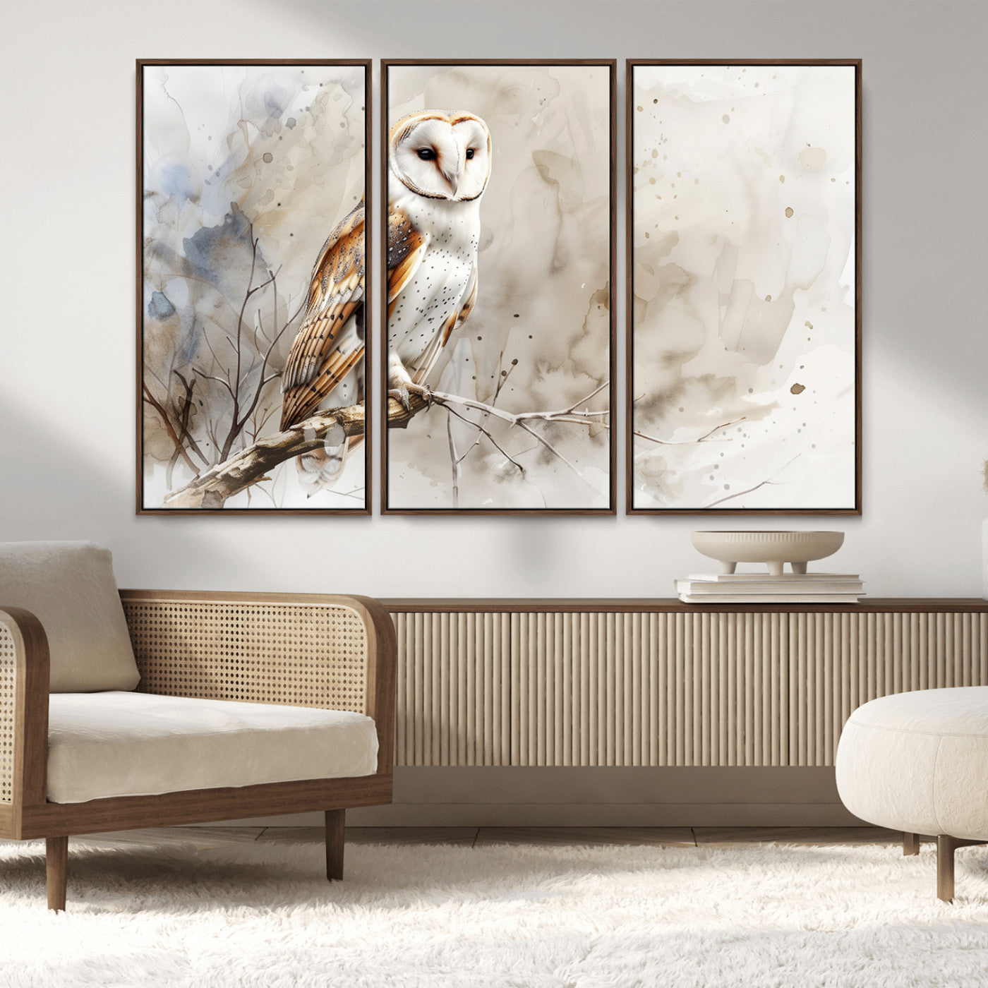 MGV-FC-48X32-3P - Barn Owl Wall Art | Watercolor Canvas Print | Perfect for Farmhouse Wall Decor | Ready to Hang