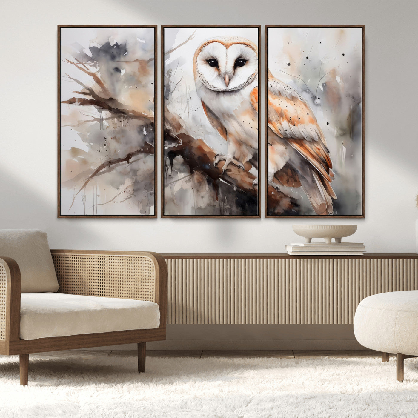 MGV-FC-48X32-3P - Barn Owl Wall Art | Watercolor Barn Owl Canvas Print | Perfect for Farmhouse Wall Decor | Ready to