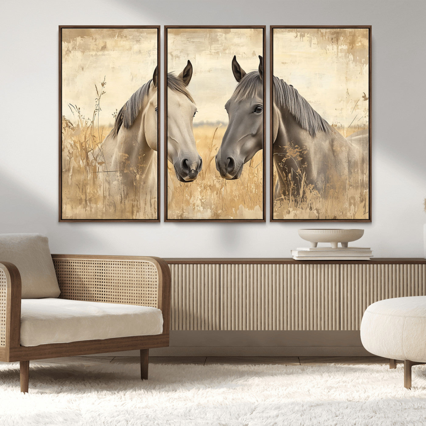 MGV-FC-48X32-3P - Chines Ink Style Grunge Horses Wall Art Canvas Print