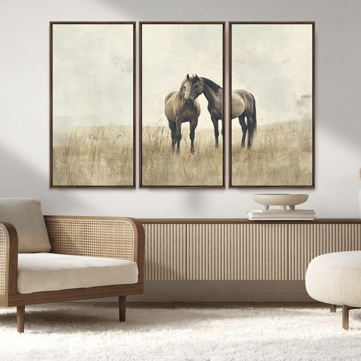 MGV-FC-48X32-3P - Chines Style Grunge Horses Wall Art Canvas Print