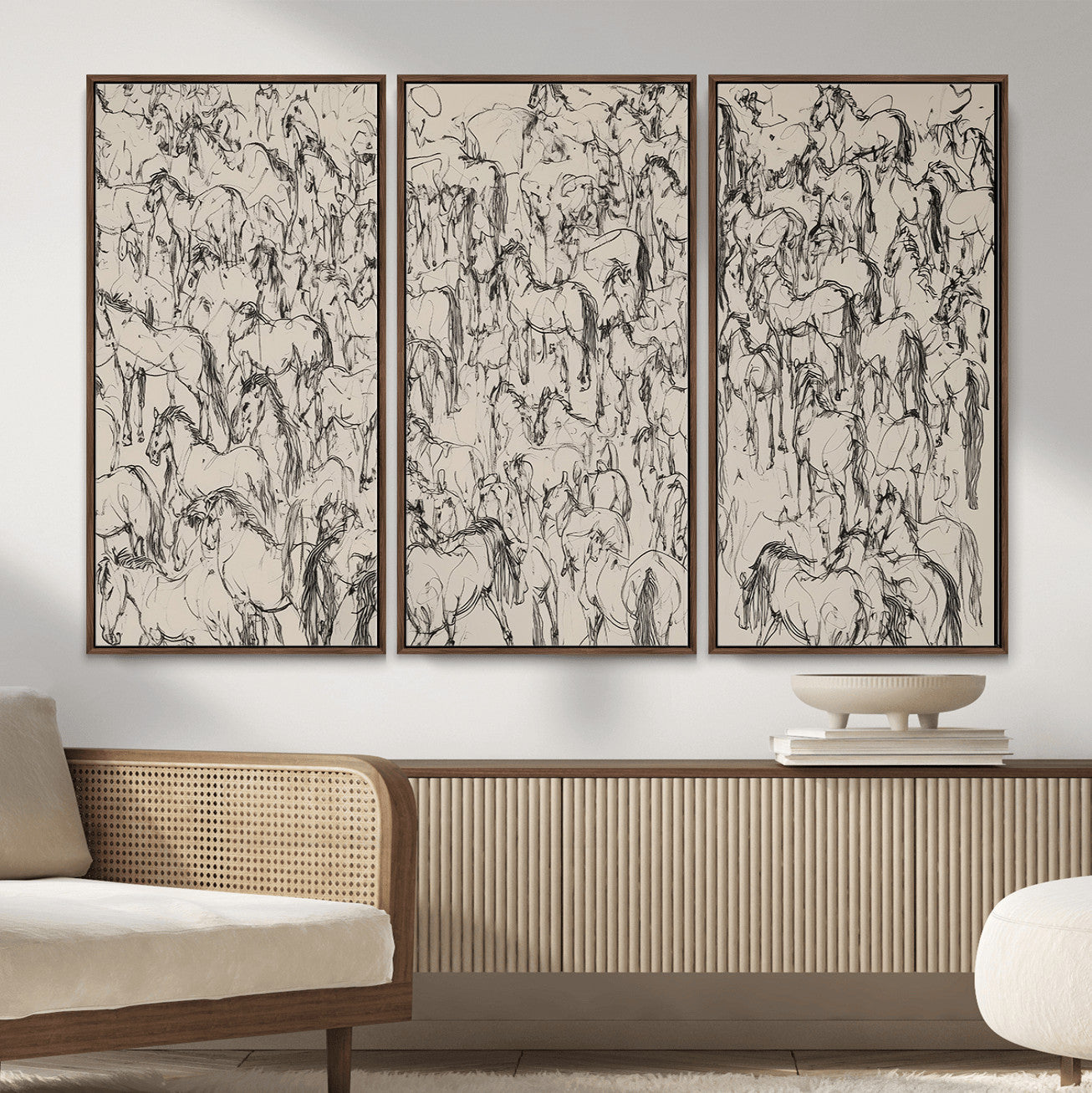 25718-MGV-CV-36X24 - Abstract Horse Sketch Wall Art | Ready to Hang and Framed | Farmhouse Wall Decor for Barn Wall