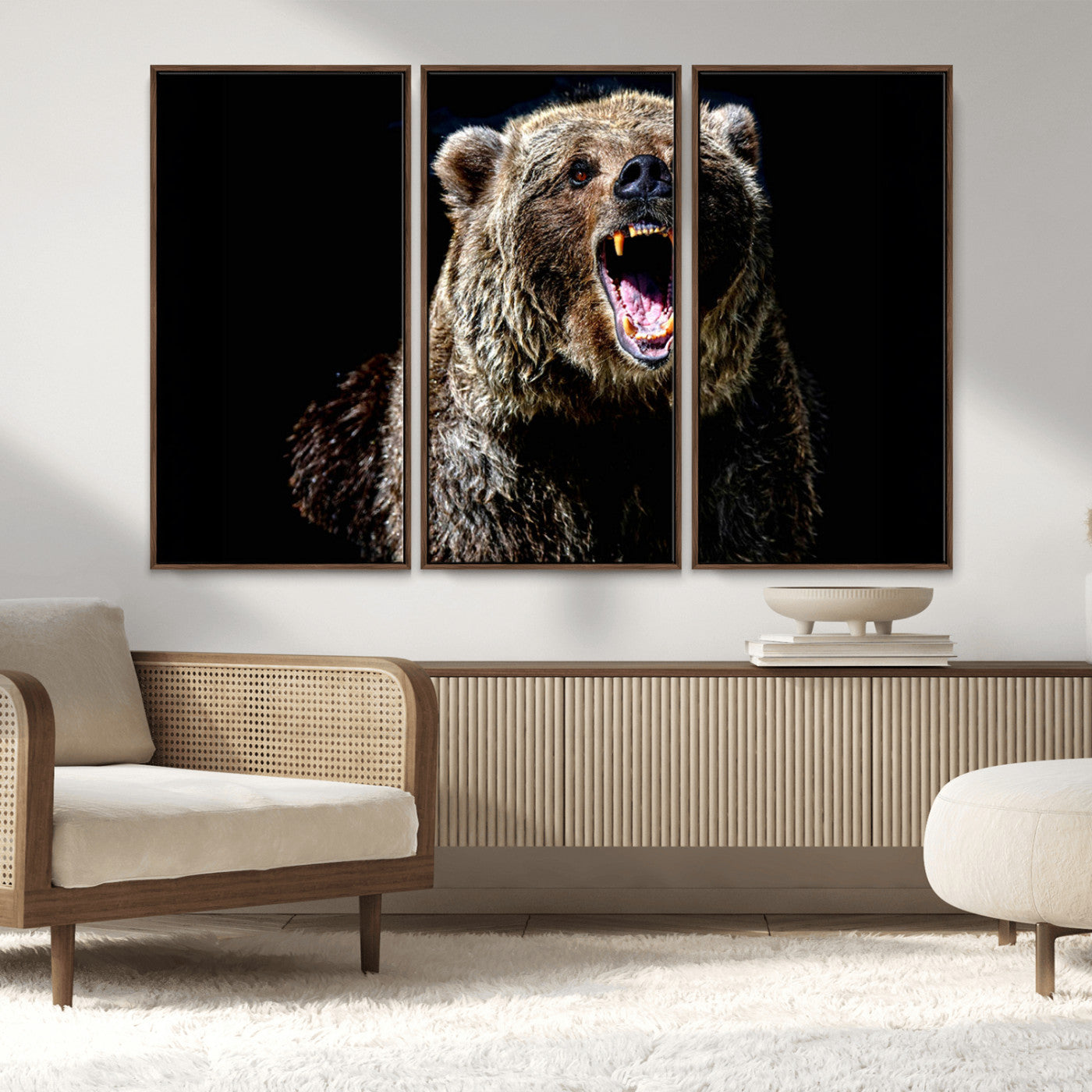 MGV-FC-48X32-3P - Grizzly Bear Canvas Print | Wildlife Wall Art for Cabin Decor | Ready to Hang Framed