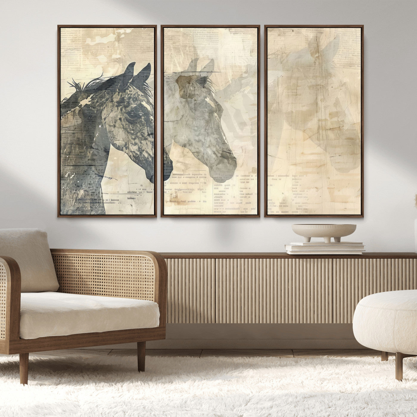 MGV-FC-48X32-3P - Abstract Horse Canvas Print | Modern Farmhouse Wall Art | Ready to Hang Framed