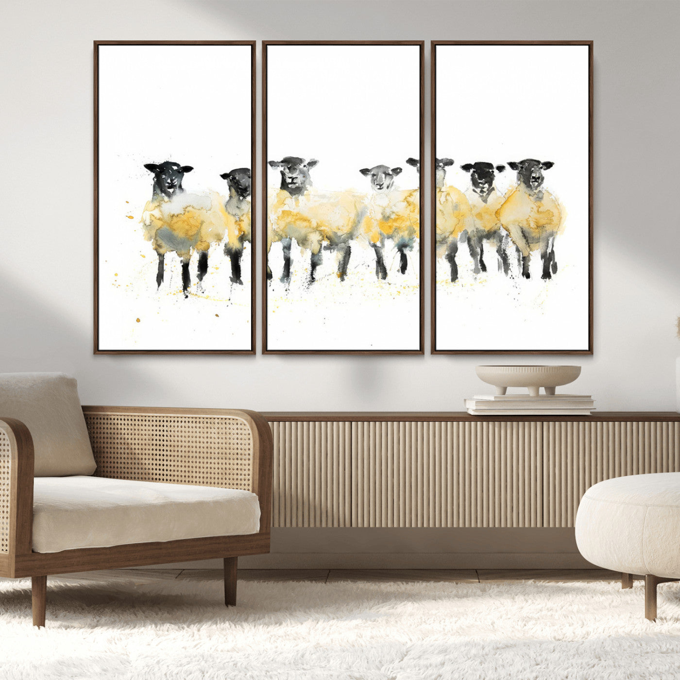 MGV-FC-48X32-3P - Farmhouse Wall Art Sheep Print | Ready to Hang Framed Canvas | Rustic Barn Decor