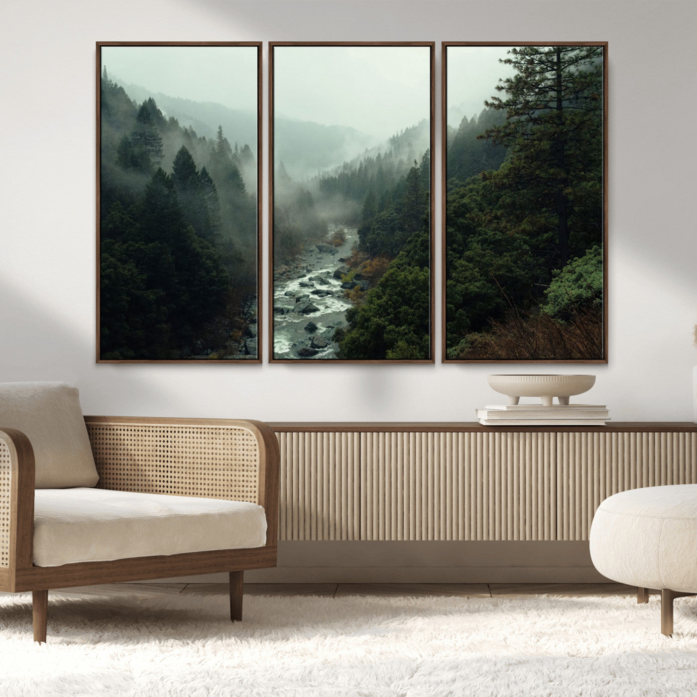 MGV-FC-48X32-3P - Misty Forest Wall Art | Ready to Hang and Framed | Tranquil Nature Landscape for Living Room or