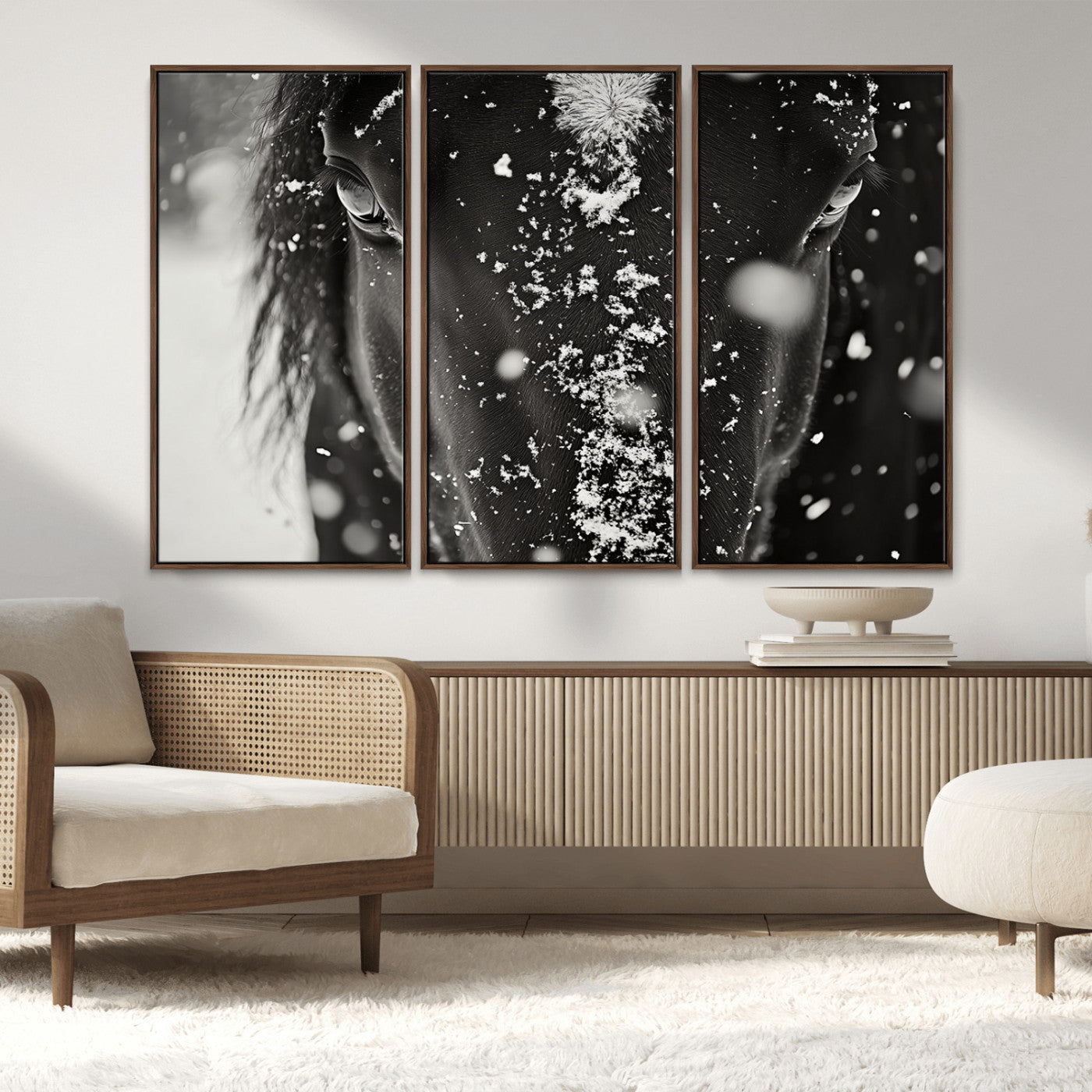 MGV-FC-48X32-3P - Winter Horse Snow Wall Art Canvas Print