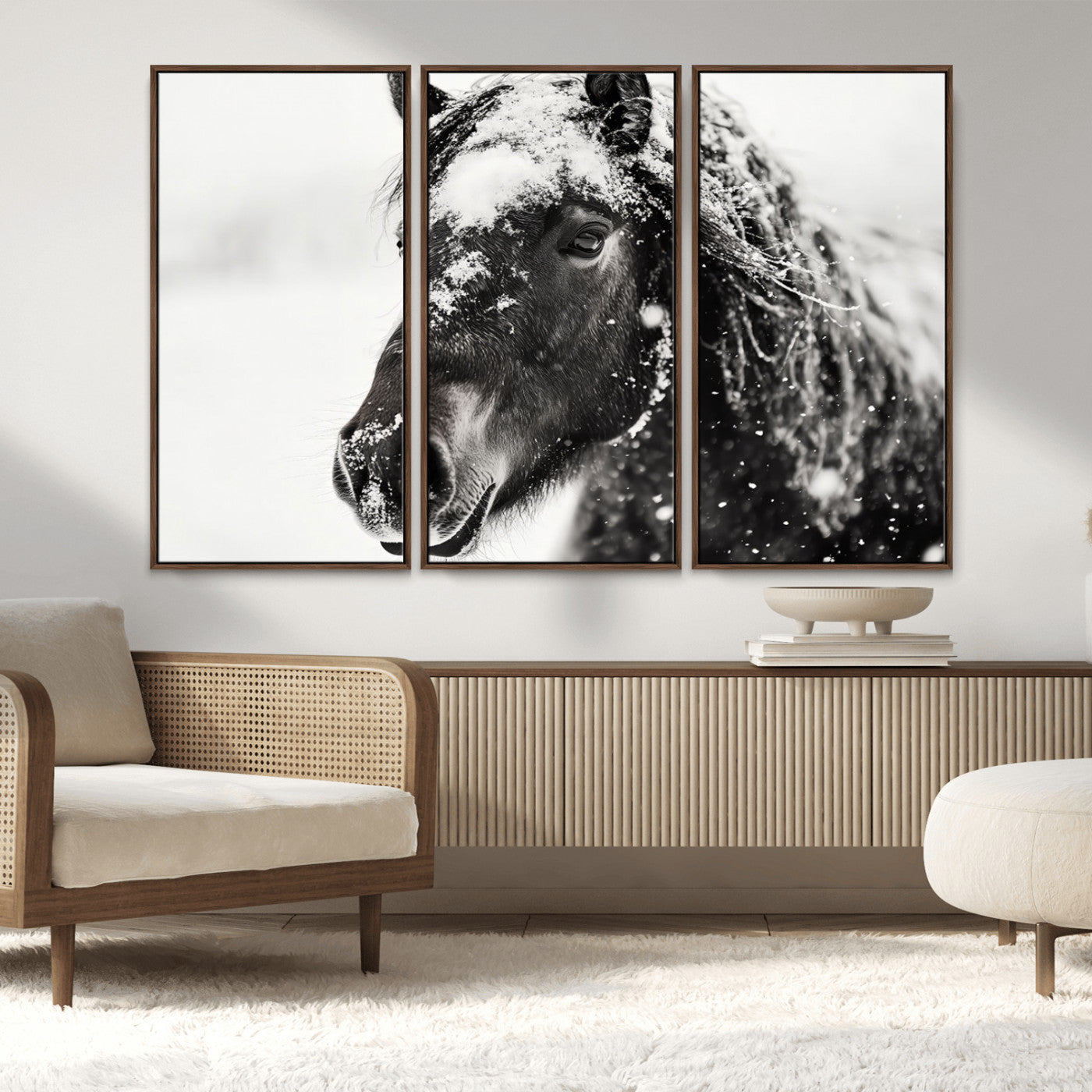MGV-FC-48X32-3P - Framed Black and White Horse Wall Art | Ready to Hang and Framed | Farmhouse and Western Wall Decor