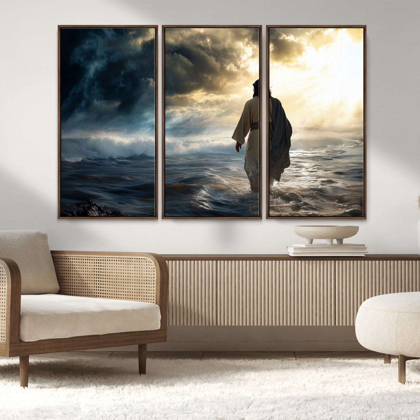 MGV-FC-48X32-3P - Jesus Walking on Water Wall Art | Canvas Print | Ready to Hang | Christian Home Decor | Spiritual
