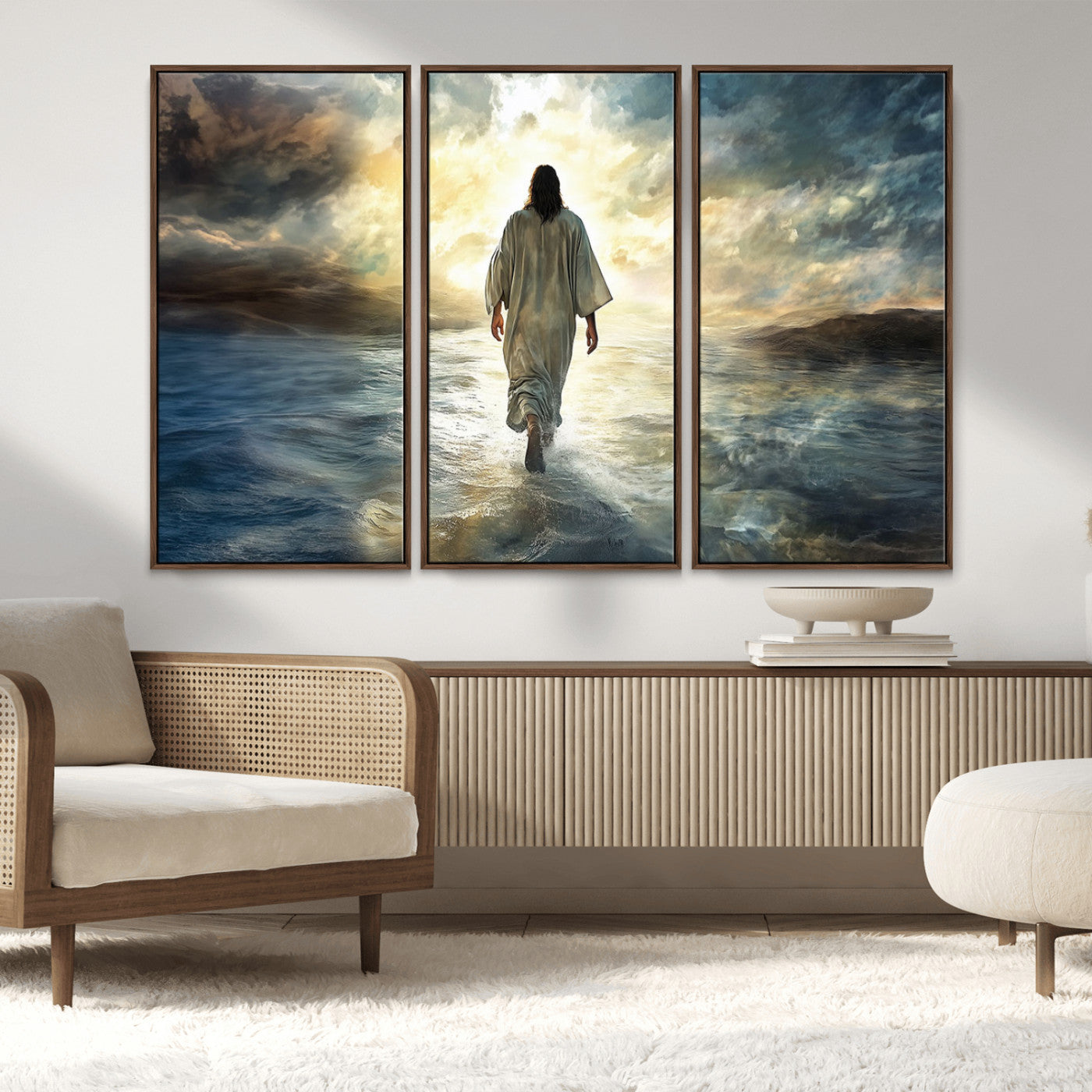 MGV-FC-48X32-3P - Jesus Walking on Water Wall Art | Canvas Print | Ready to Hang | Christian Home Decor | Spiritual