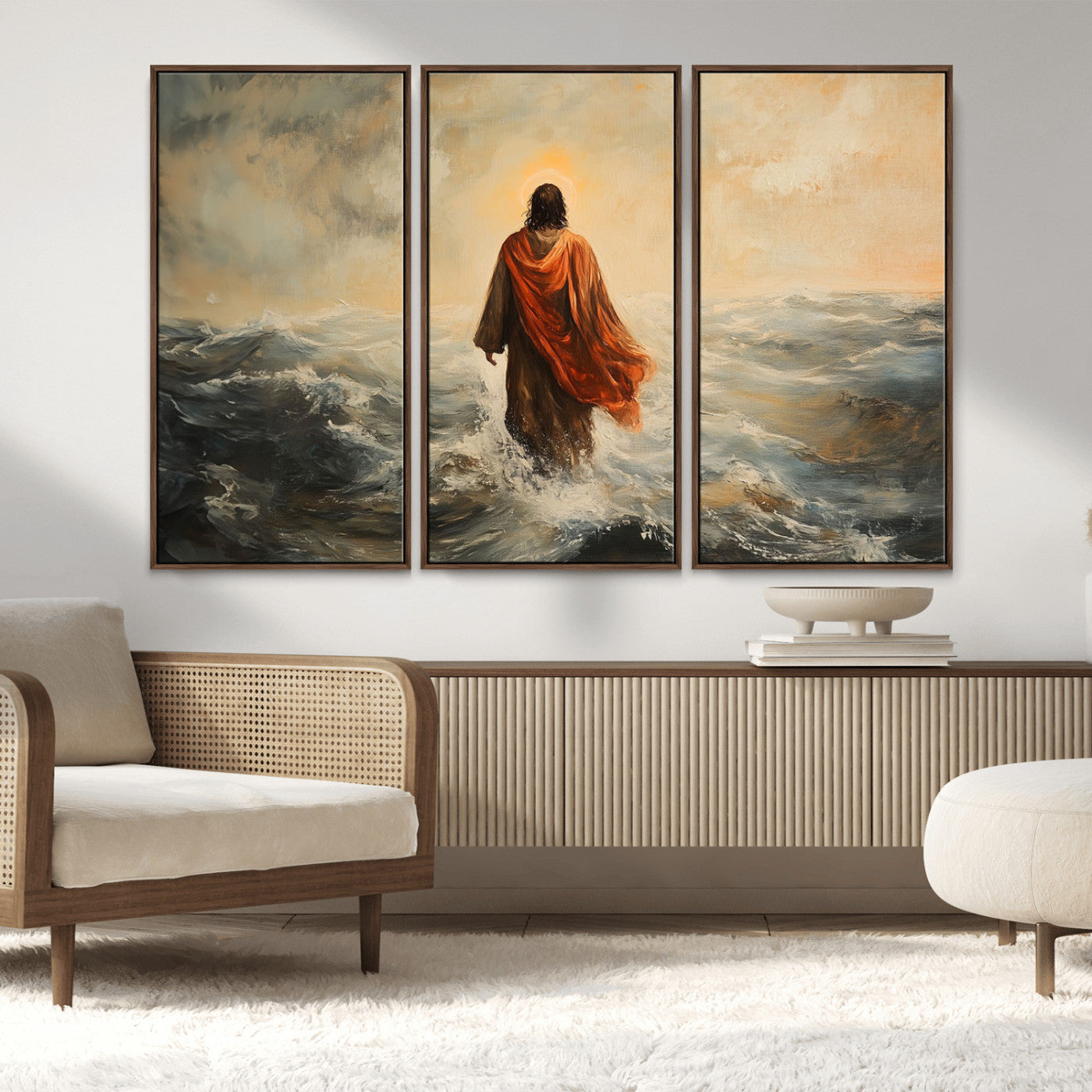 MGV-FC-48X32-3P - Jesus Walking on Water, Christian Wall Art, Jesus Christ Walking on Oil Painting Style Print