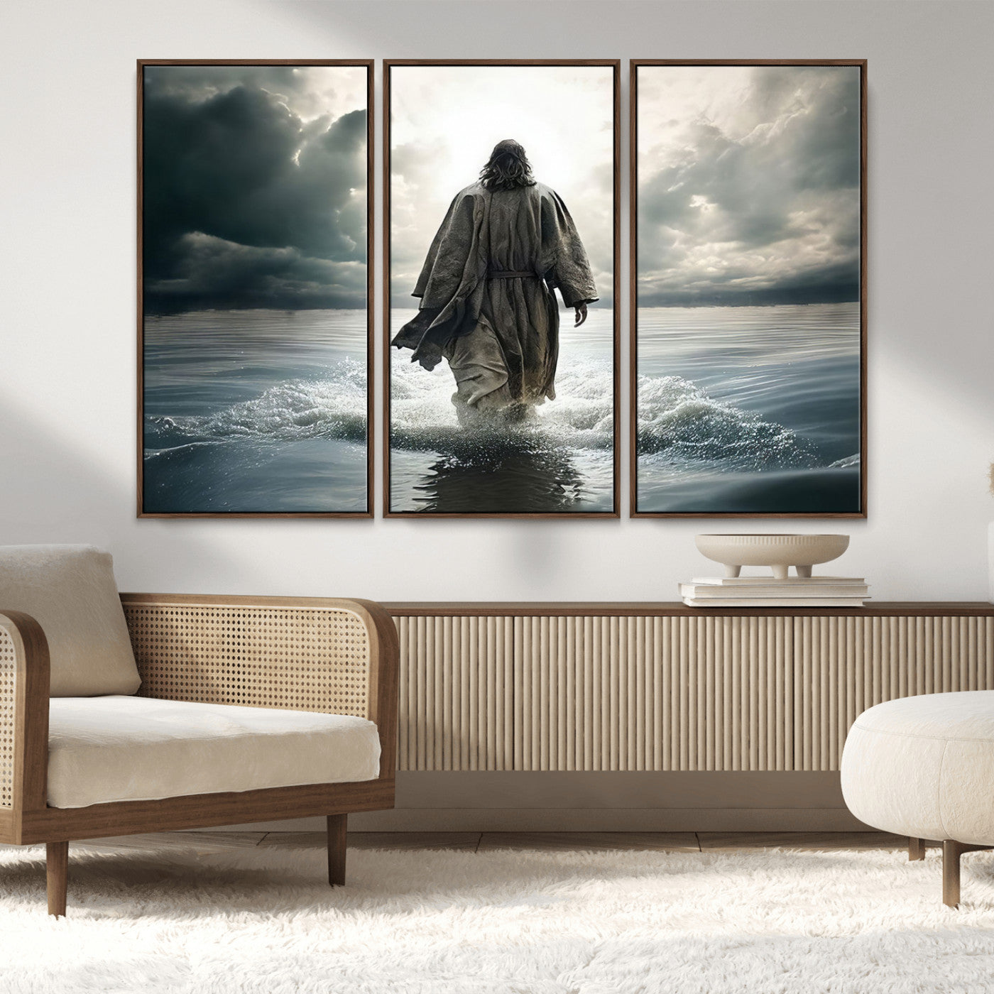 MGV-FC-48X32-3P - Jesus Walking on Water Wall Art | Canvas Print | Ready to Hang | Christian Home Decor | Spiritual