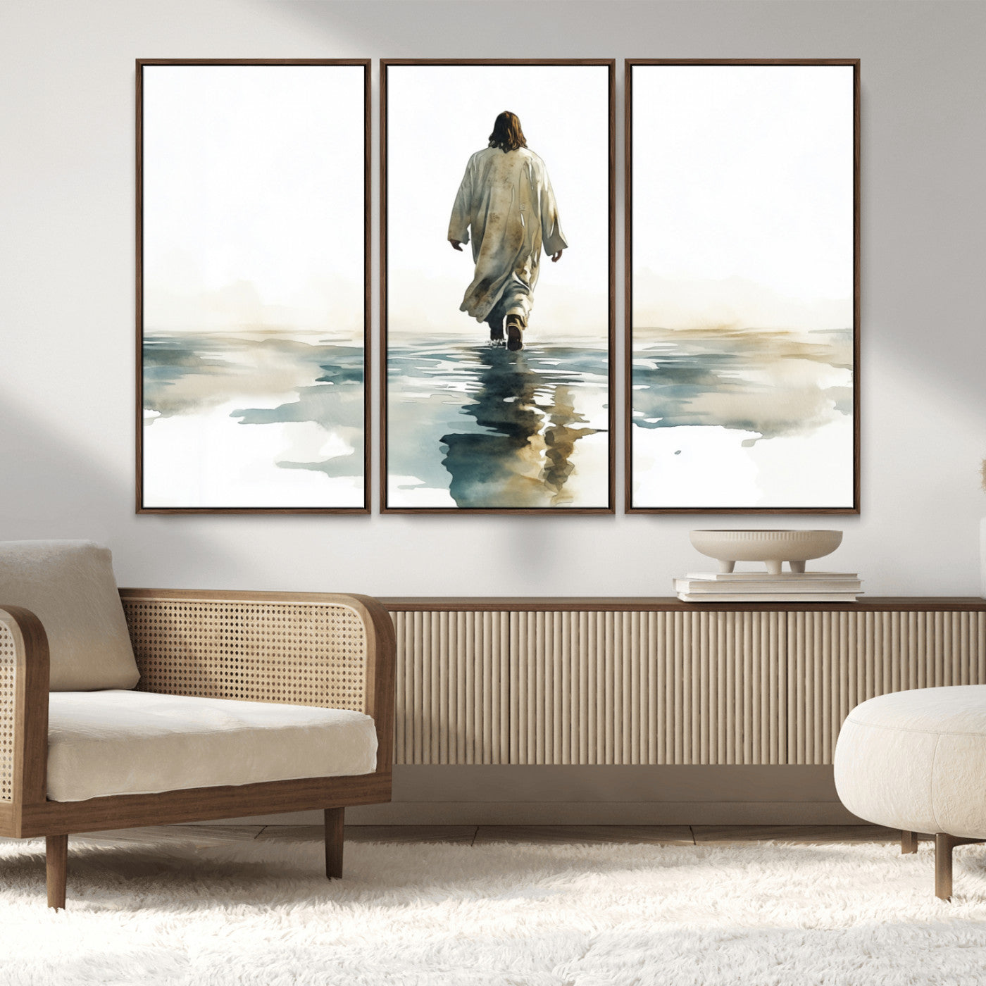 MGV-FC-48X32-3P - Watercolor Jesus Walking on Water Canvas Print, Christian Wall Art, Jesus Christ Walking