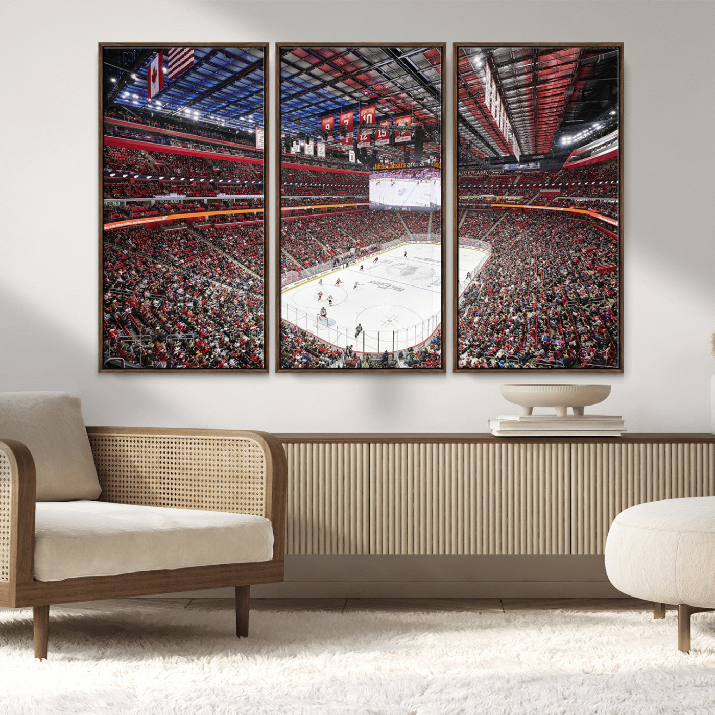 MGV-FC-48X32-3P - Barton Malow Little Caesars Arena Detroit Wall Art Canvas Print - Detroit Hockey and Basketball