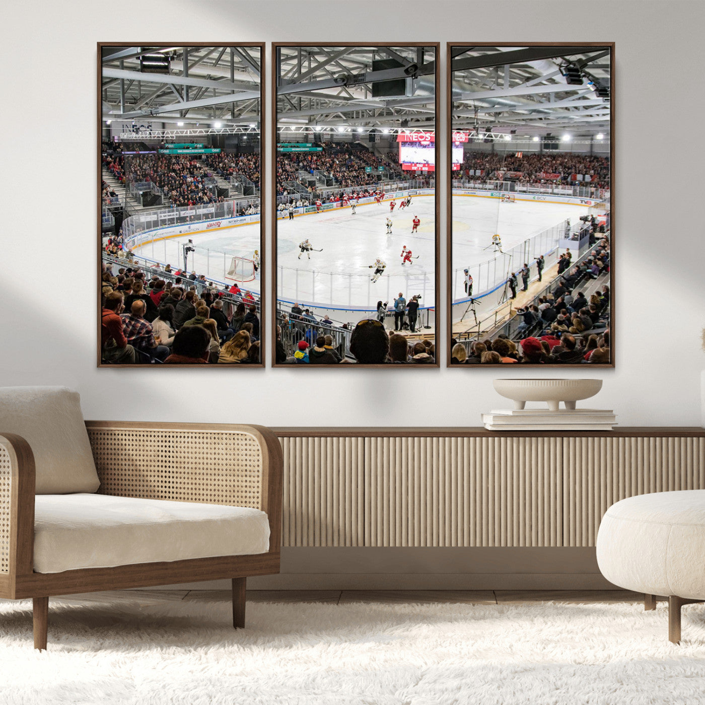 MGV-FC-48X32-3P - Lausanne Arena Ice Hockey Stadium Wall Art Canvas Print, Framed Lausanne Arena Ice Hockey Canvas