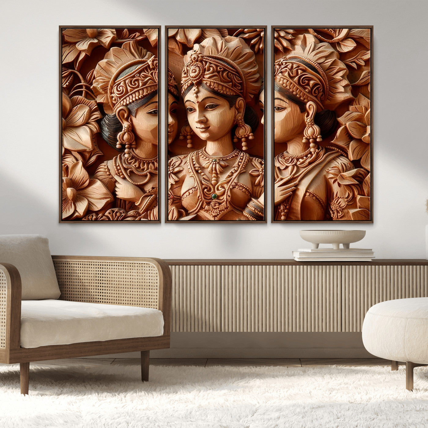 MGV-FC-48X32-3P - Indian Woman Statue Wall Art Canvas Print