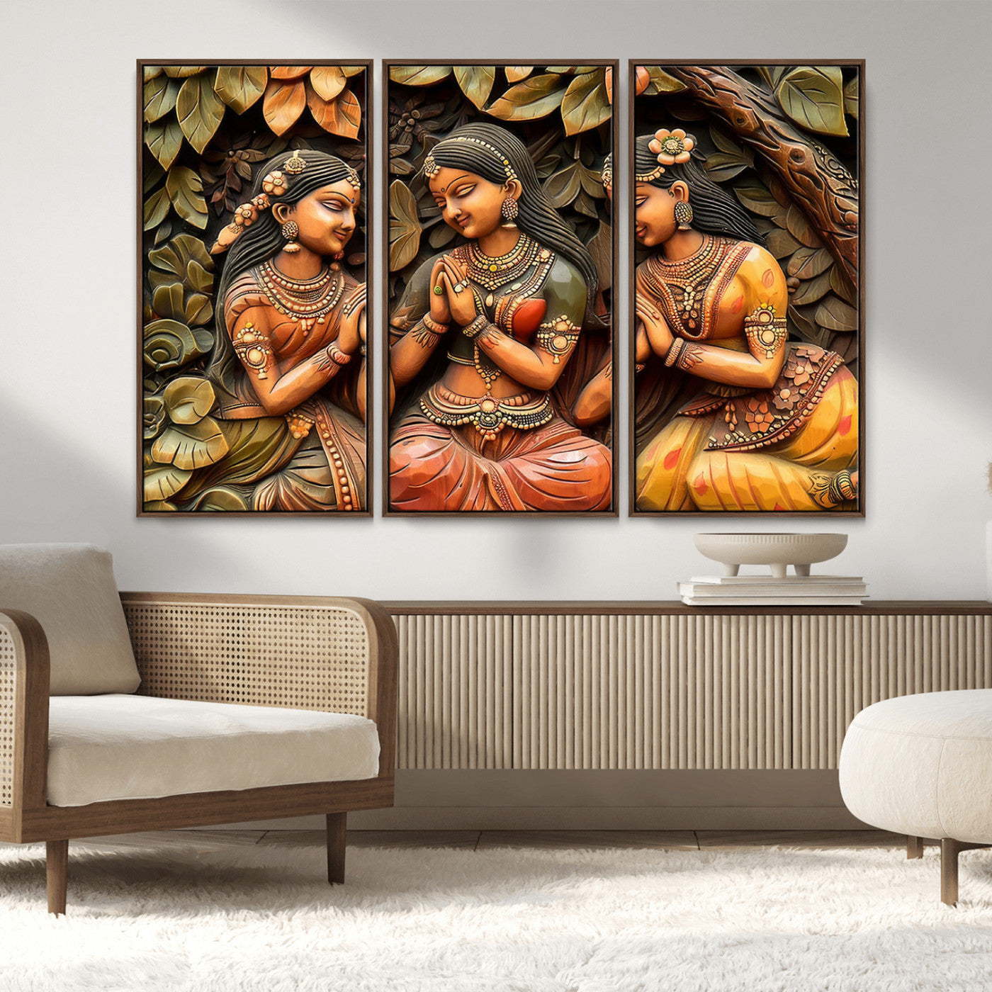 MGV-FC-48X32-3P - Indian Woman Statue Wall Art Canvas Print