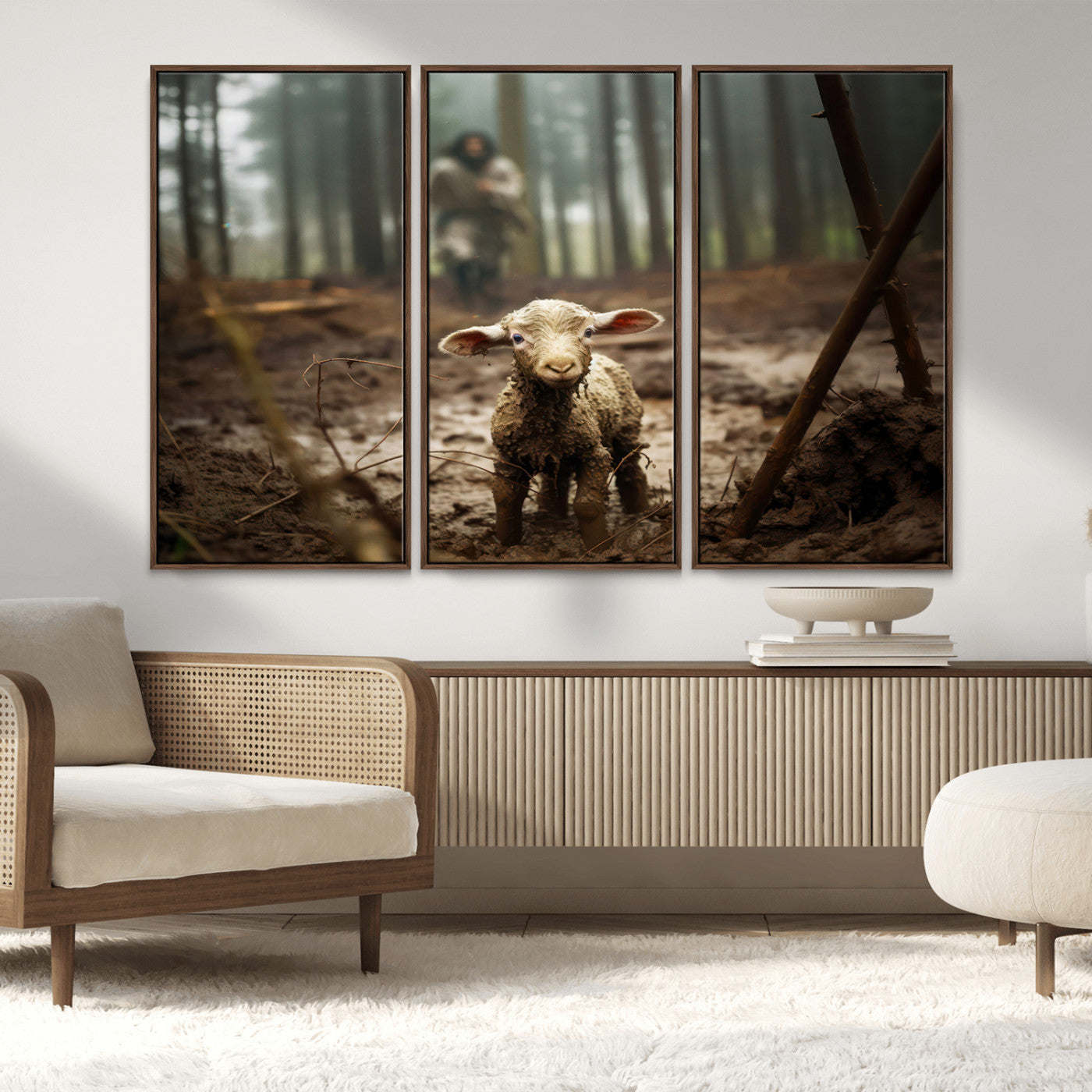 MGV-FC-48X32-3P - Jesus Running After a Lost Lamb Canvas Wall Art Print