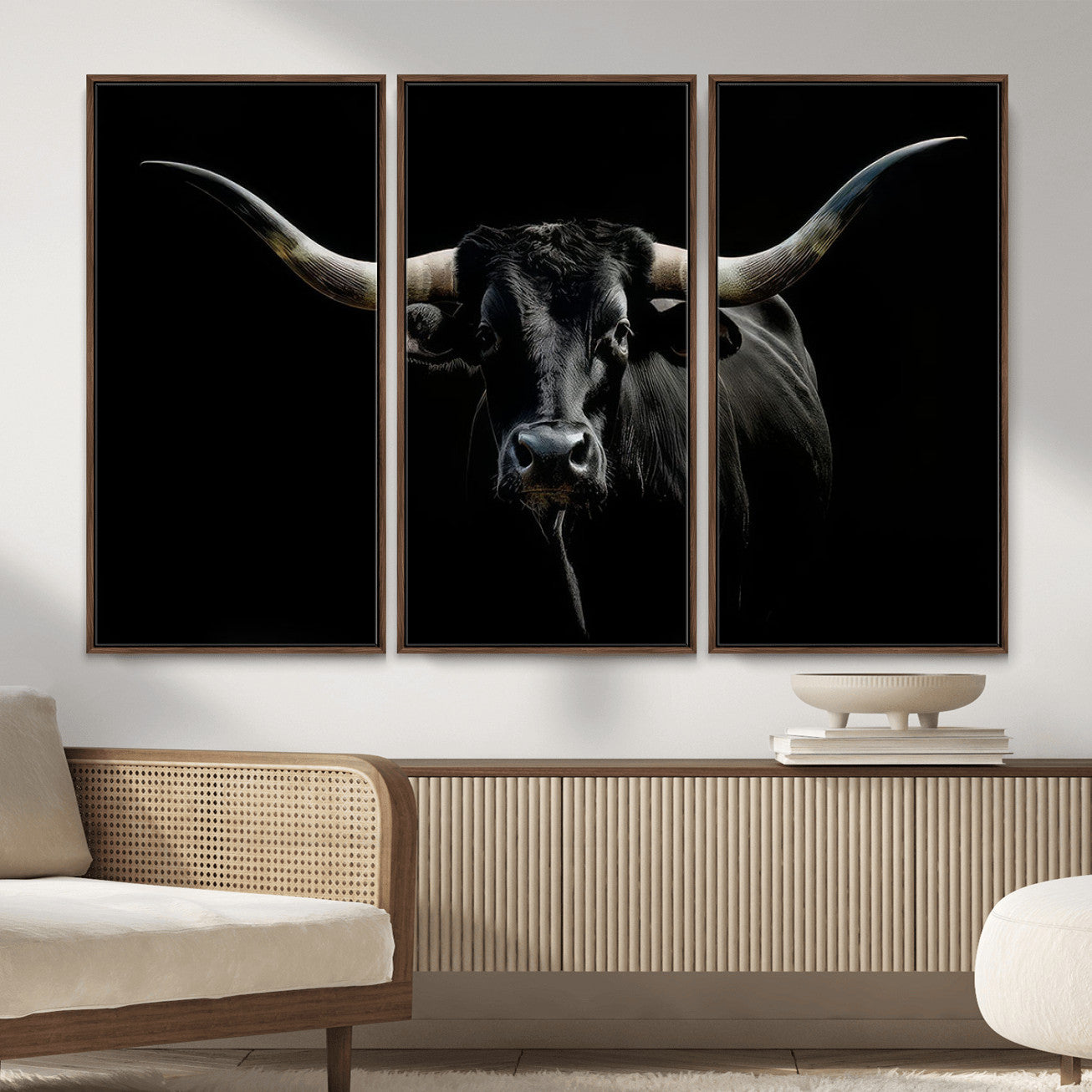 37889-MGV-CV-36X24 - Texas Longhorn Canvas Wall Art - Rustic Western Longhorn Bull Print in Brown & Black - Farmhouse Decor for Living Room, Office, or Ranch