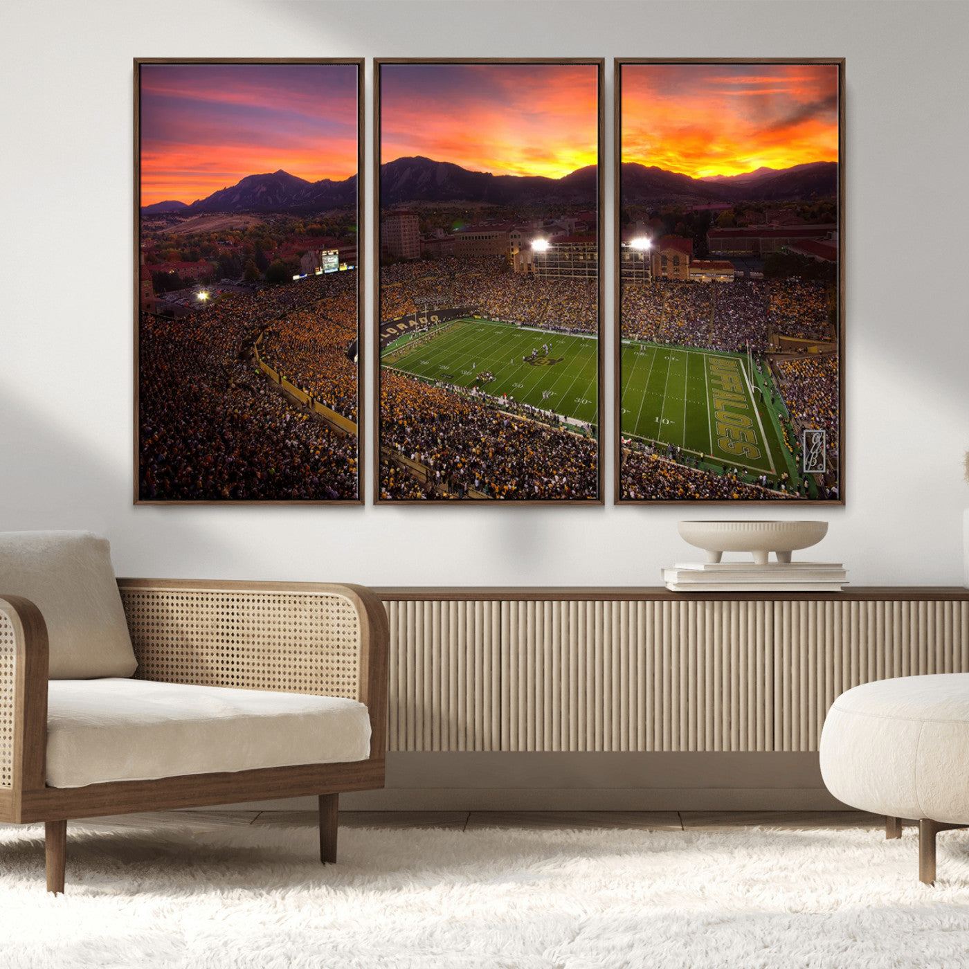 MGV-FC-48X32-3P - Colorado Buffaloes Football Team Print - Boulder Folsom Field Stadium Wall Art Canvas Print