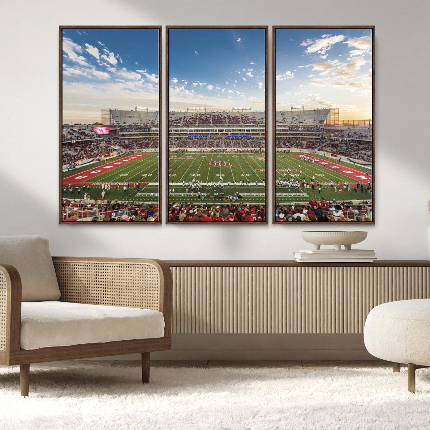 MGV-FC-48X32-3P - Framed Houston Cougars Football Team Print - Houston TDECU Stadium Wall Art Canvas Print