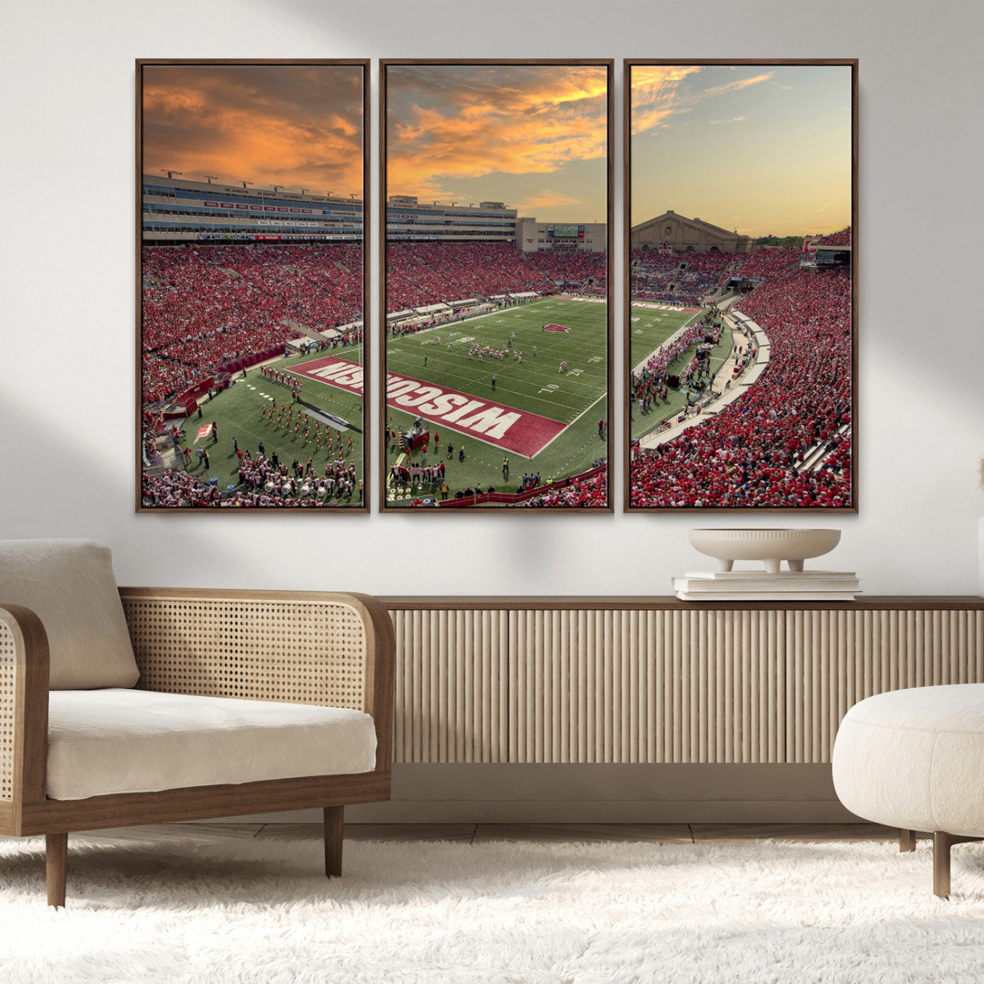 41472-MGV-FC-48X32-3P_Walnut-Camp Randall Stadium Wisconsin Badgers Large Wall Art Canvas Print | College Football Stadium Wall
