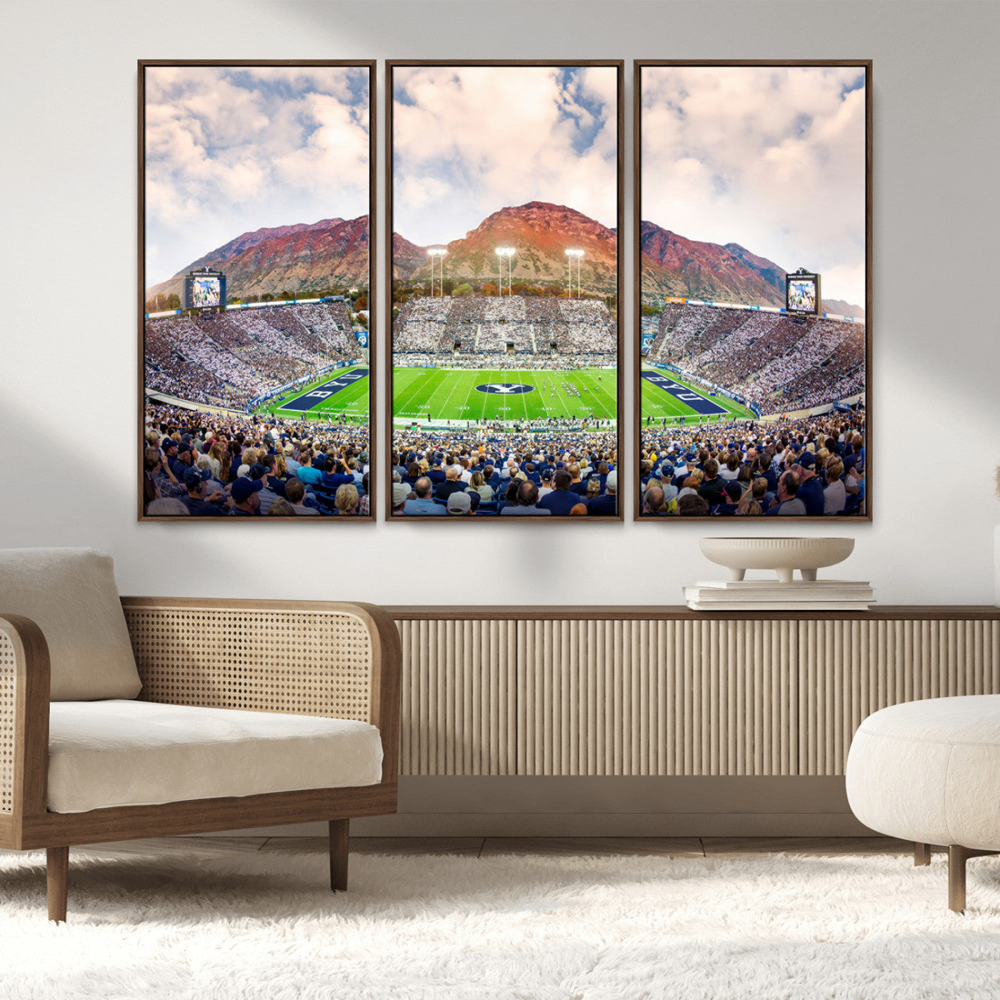 MGV-FC-48X32-3P - Brigham Young University Cougars Football Team Print - Provo LaVell Edwards Stadium Wall Art Canvas