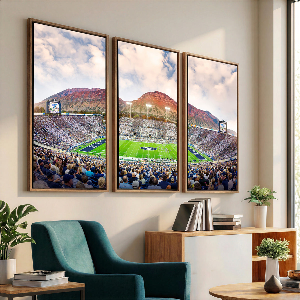 85734-MGV-CV-36X24 - Brigham Young University Cougars Football Team Print - Provo LaVell Edwards Stadium Wall Art Canvas