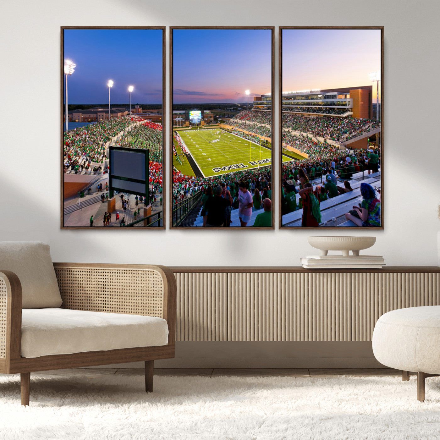 MGV-FC-48X32-3P - University of North Texas Mean Green Football Team Print - Denton DATCU Stadium Wall Art Canvas