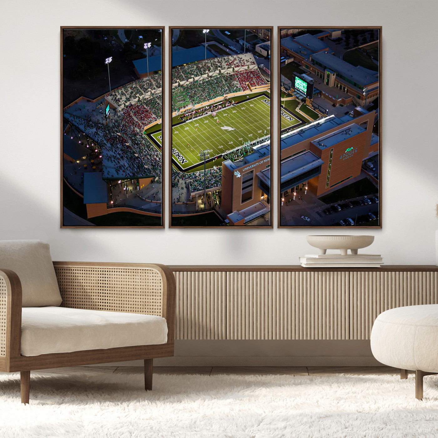 MGV-FC-48X32-3P - University of North Texas Mean Green Football Artwork, Football Team Print - Denton DATCU Stadium