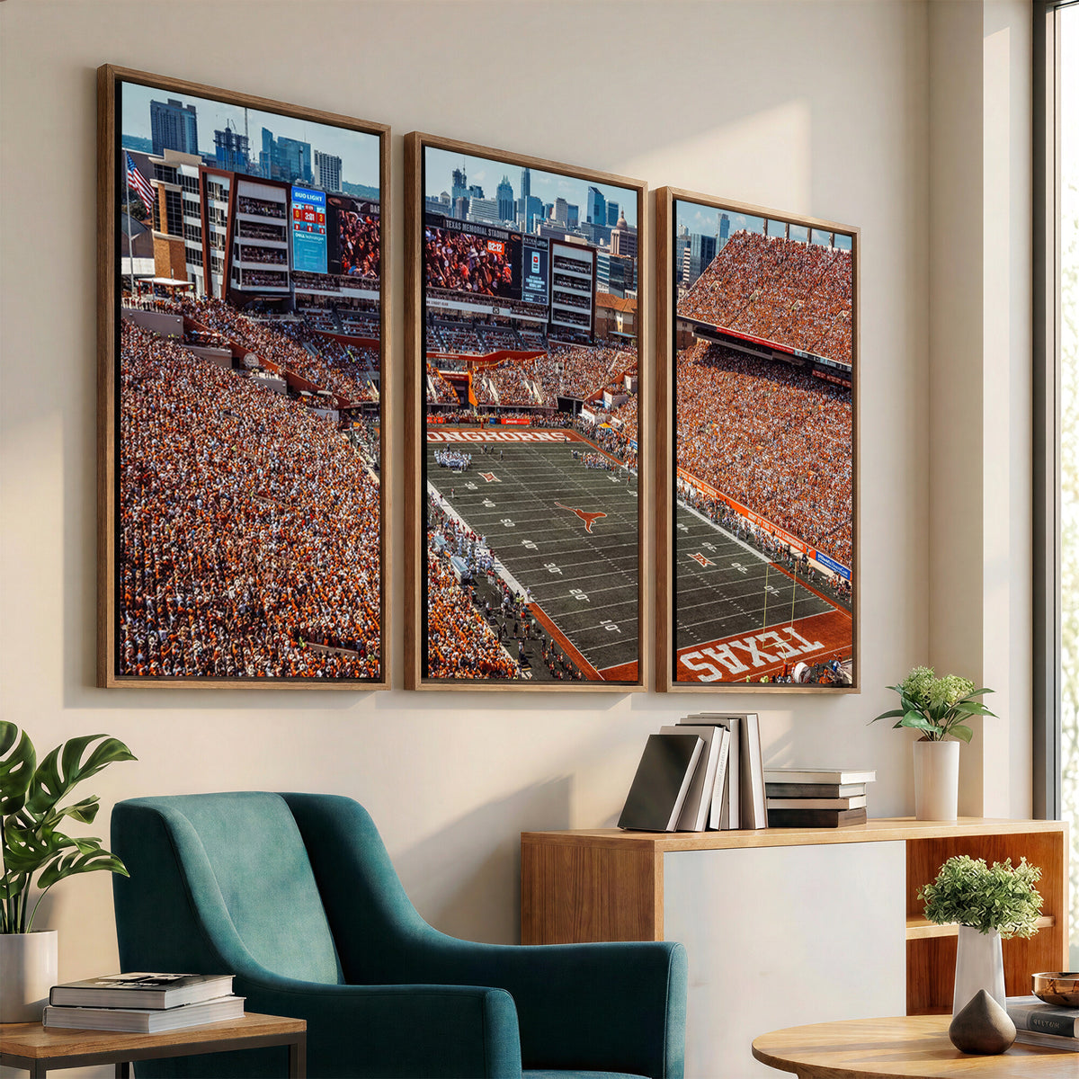 92103-MGV-CV-36X24 - University of Texas Longhorns Football Team Print - Austin Darrell K Royal-Texas Memorial Stadium