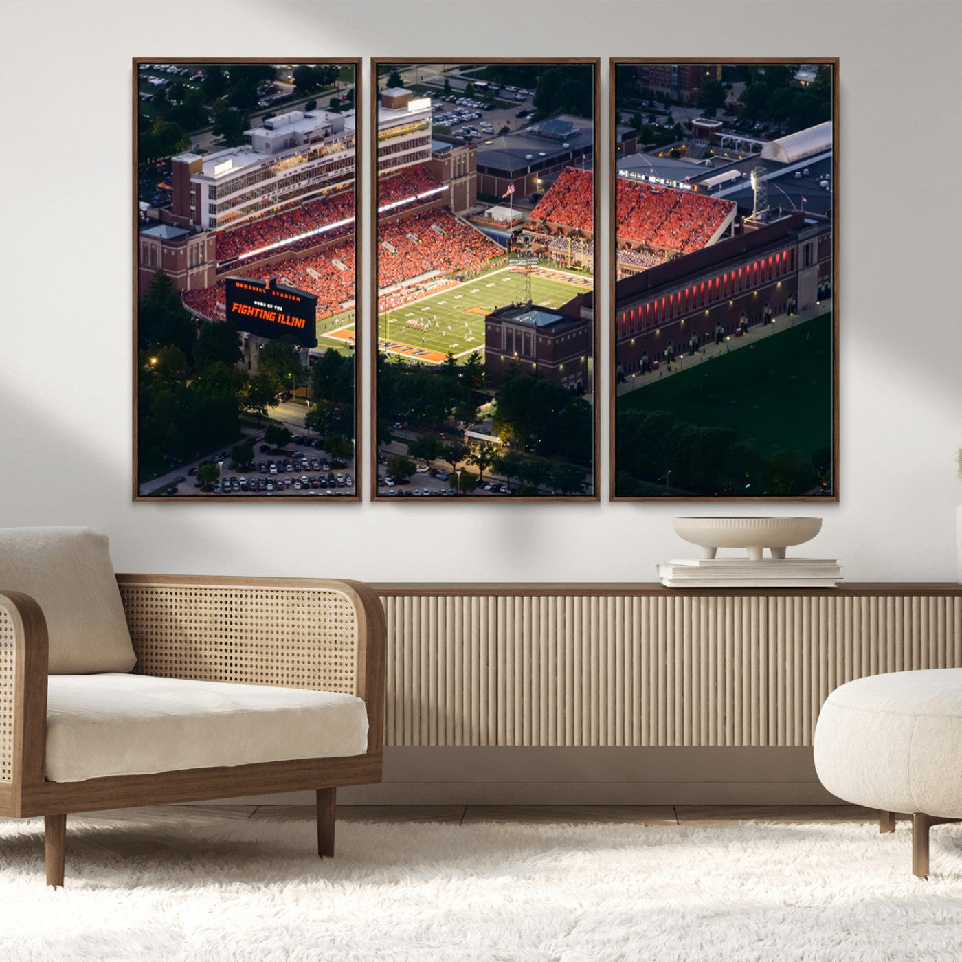 MGV-FC-48X32-3P - University of Illinois Fighting Illini Football Team Print - Champaign Illinois Memorial Stadium