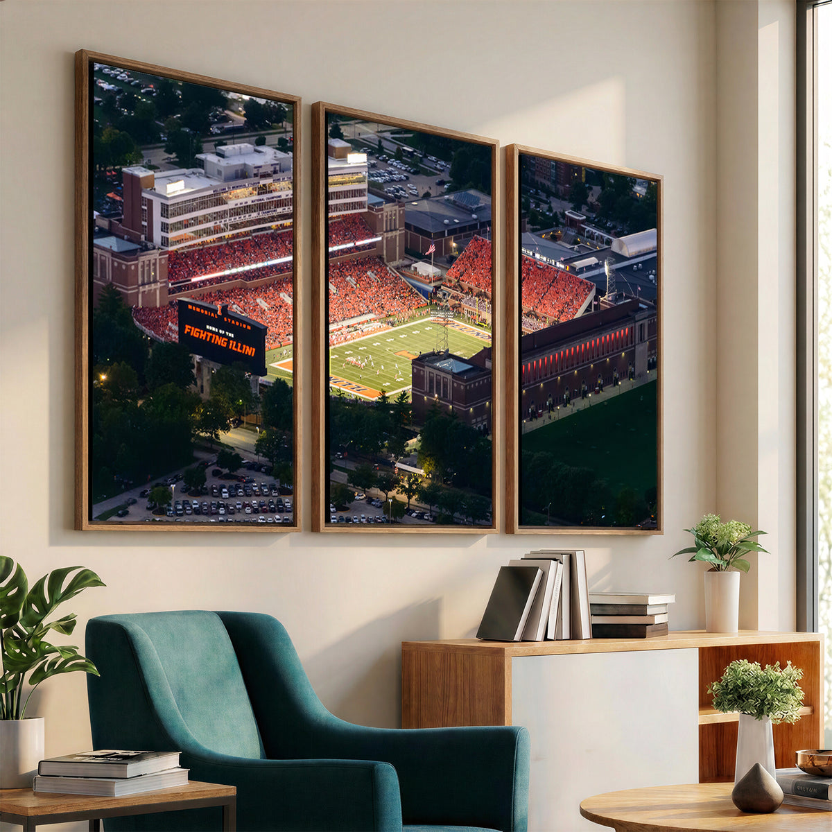 78052-MGV-CV-36X24 - University of Illinois Fighting Illini Football Team Print - Champaign Illinois Memorial Stadium