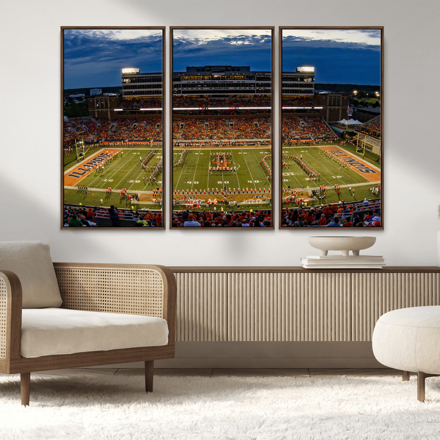 MGV-FC-48X32-3P - University of Illinois Fighting Illini Football Team Print - Champaign Illinois Memorial Stadium
