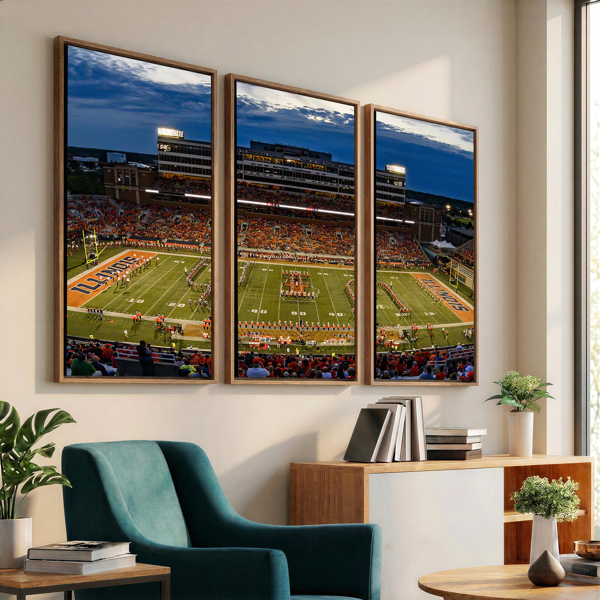44513-MGV-CV-36X24 - University of Illinois Fighting Illini Football Team Print - Champaign Illinois Memorial Stadium
