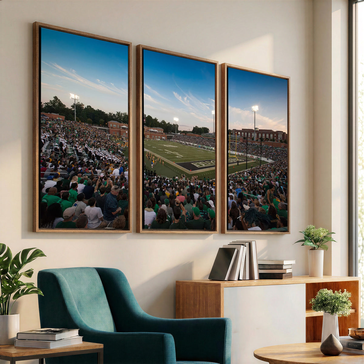 12290-MGV-CV-36X24 - University of Charlotte 49ers Football Team Print - Charlotte Jerry Richardson Stadium Wall Art