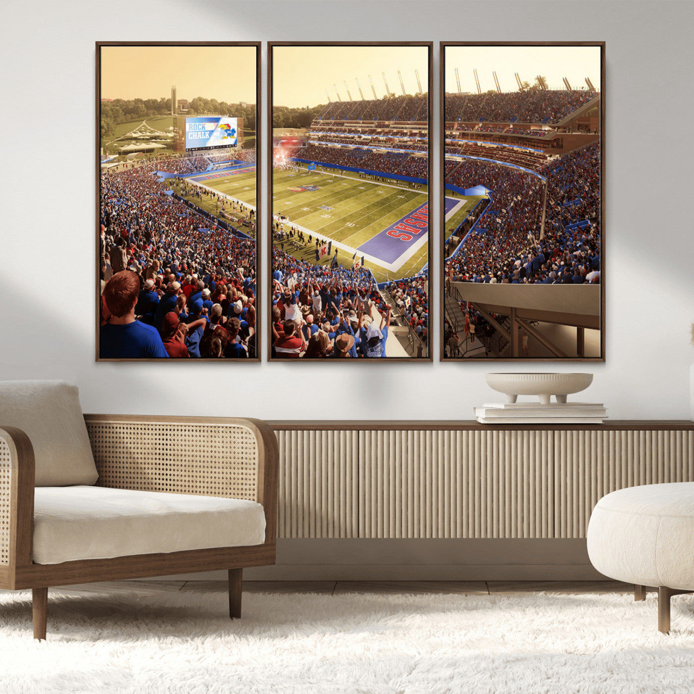MGV-FC-48X32-3P - University of Kansas Jayhawks Football Team Print - Lawrence Kansas Memorial Stadium Wall Art Canvas