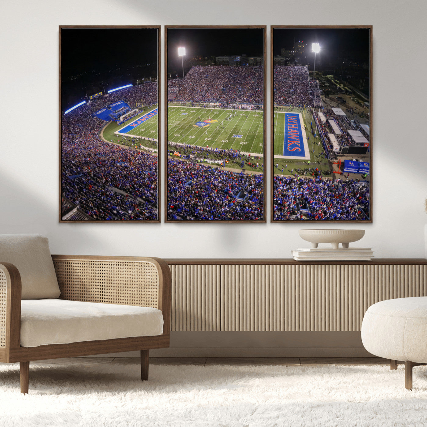MGV-FC-48X32-3P - University of Kansas Jayhawks Football Team Print - Lawrence Kansas Memorial Stadium Wall Art Canvas
