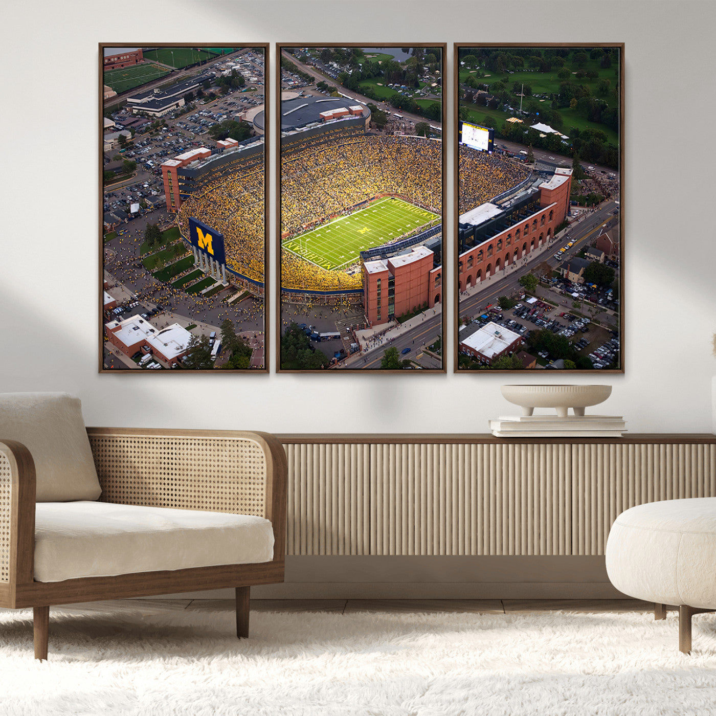 MGV-FC-48X32-3P - University of Michigan Wolverines Football Team Print - Ann Arbor Michigan Stadium Wall Art Canvas