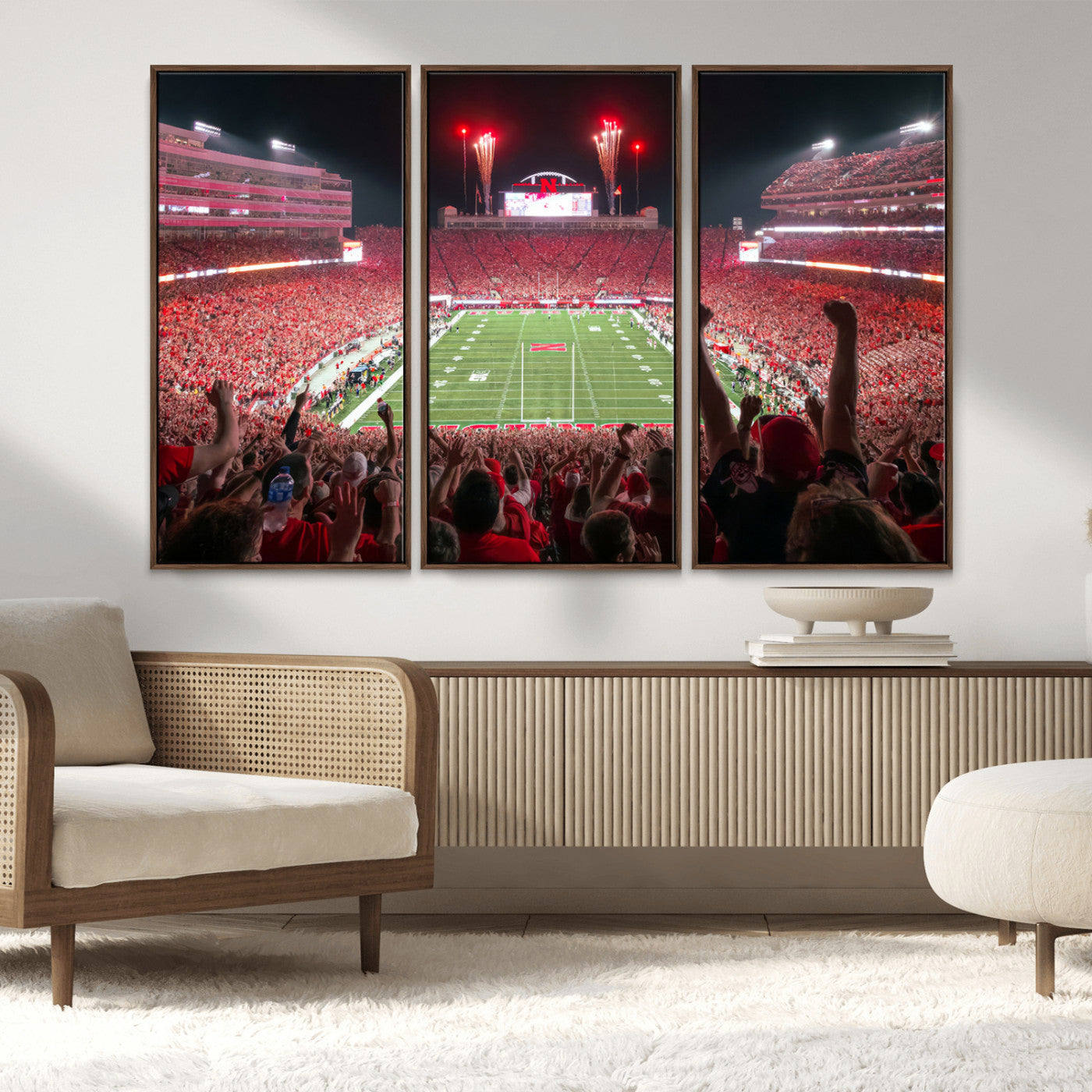 MGV-FC-48X32-3P - University of Nebraska Cornhuskers Football Team Print - Lincoln Memorial Stadium Wall Art Canvas