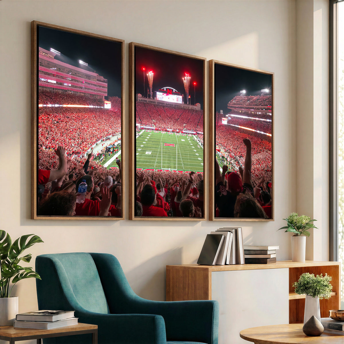 43351-MGV-CV-36X24 - University of Nebraska Cornhuskers Football Team Print - Lincoln Memorial Stadium Wall Art Canvas