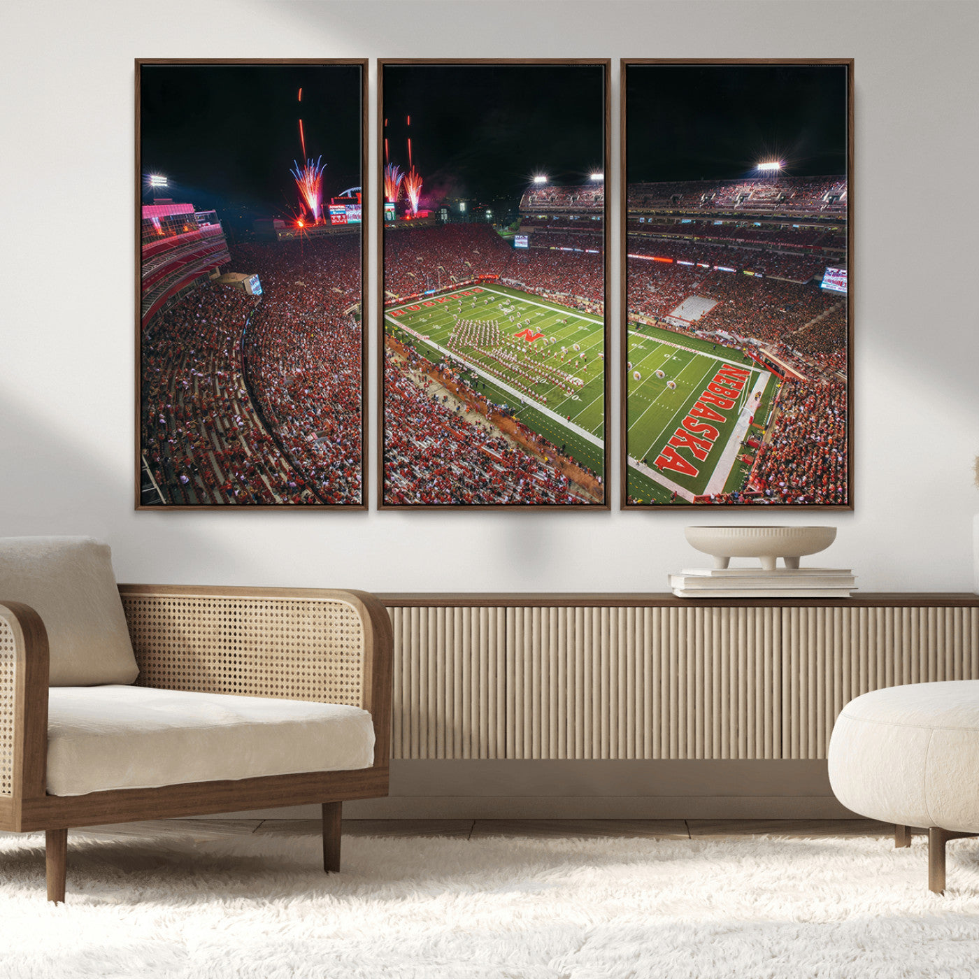 MGV-FC-48X32-3P - University of Nebraska Cornhuskers Football Team Print - Lincoln Memorial Stadium Wall Art Canvas