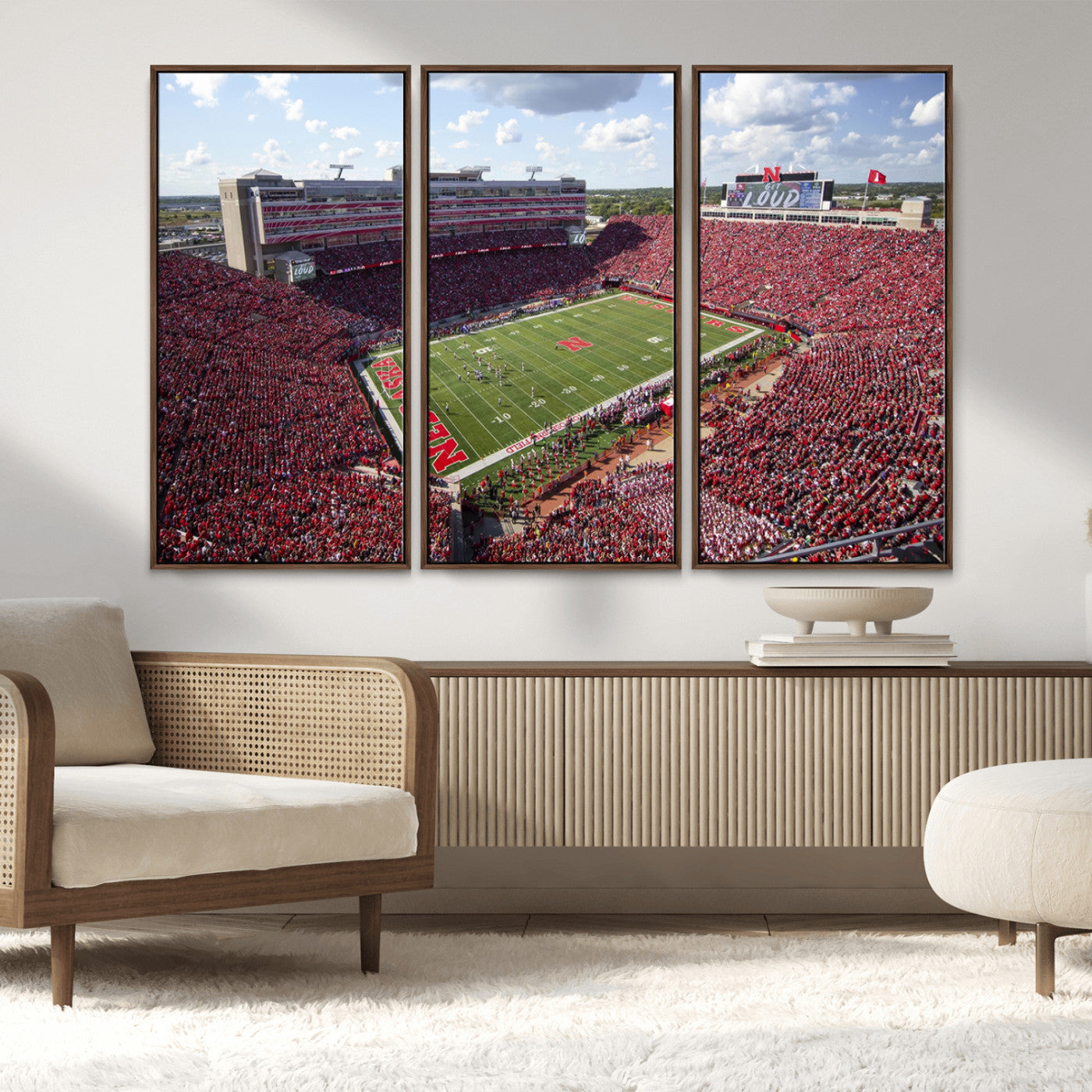 MGV-FC-48X32-3P - University of Nebraska Cornhuskers Football Team Print - Lincoln Memorial Stadium Wall Art Canvas