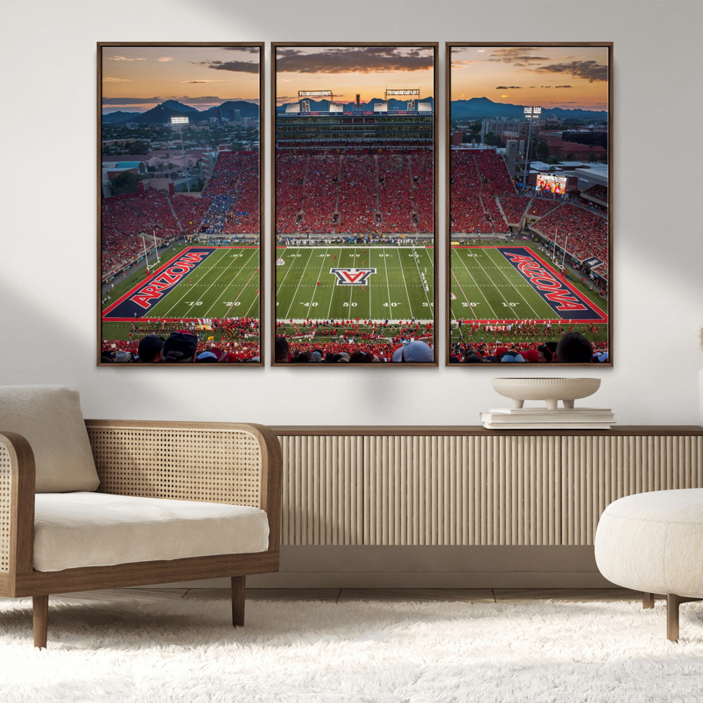 MGV-FC-48X32-3P - Framed Arizona Wildcats Football Team Print - Tucson Arizona Stadium Wall Art Canvas Print